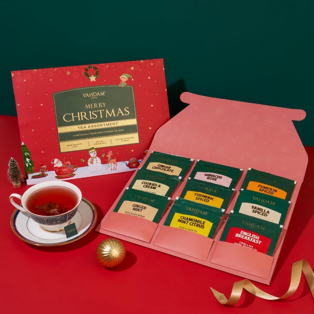 VAHDAM Merry Christmas Tea Gift Set - Limited Edition 9 Assorted Tea Bags