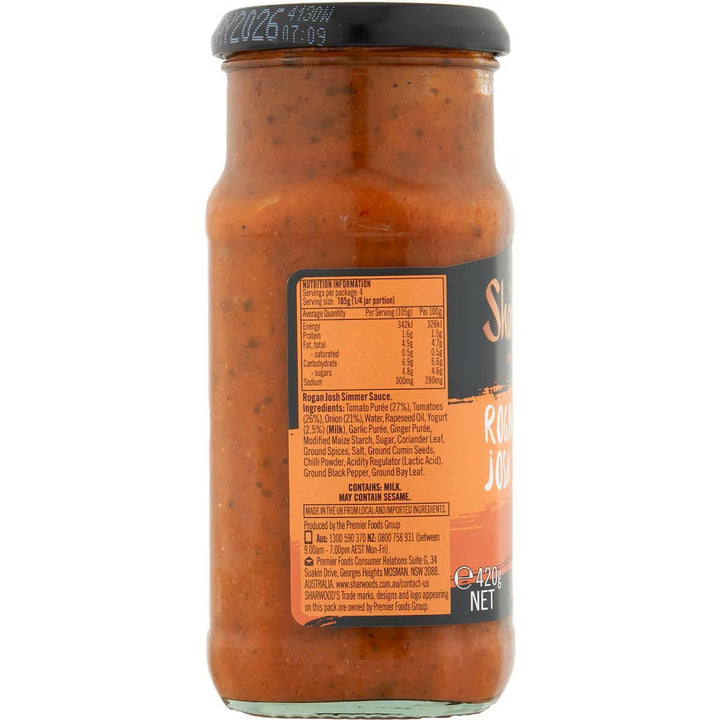 Sharwood's - Indian Rogan Josh Sauce – Medium Spice Tomato Curry with Yogurt 420g
