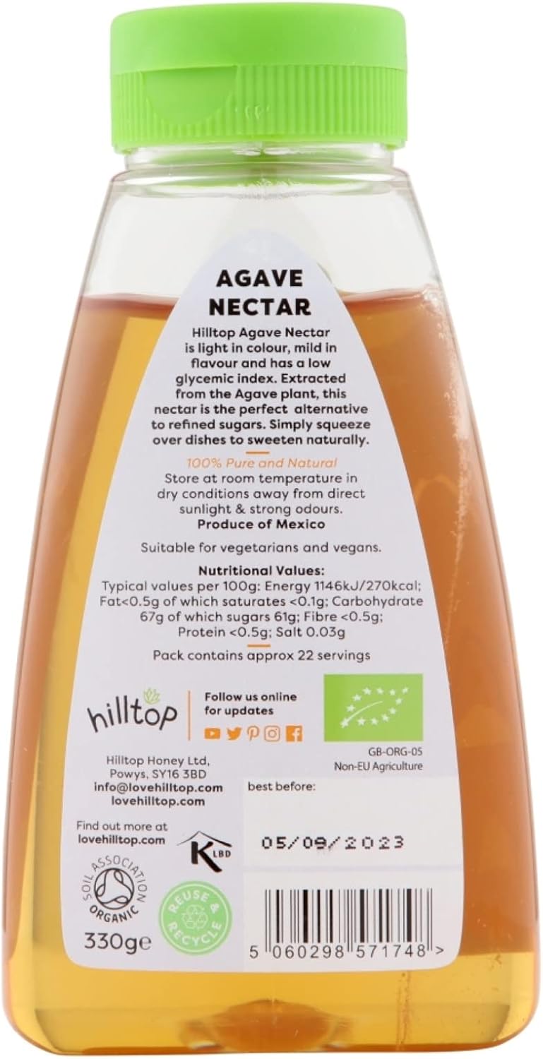 Hilltop Honey - Organic Agave Nectar Squeezy Bottle 330g