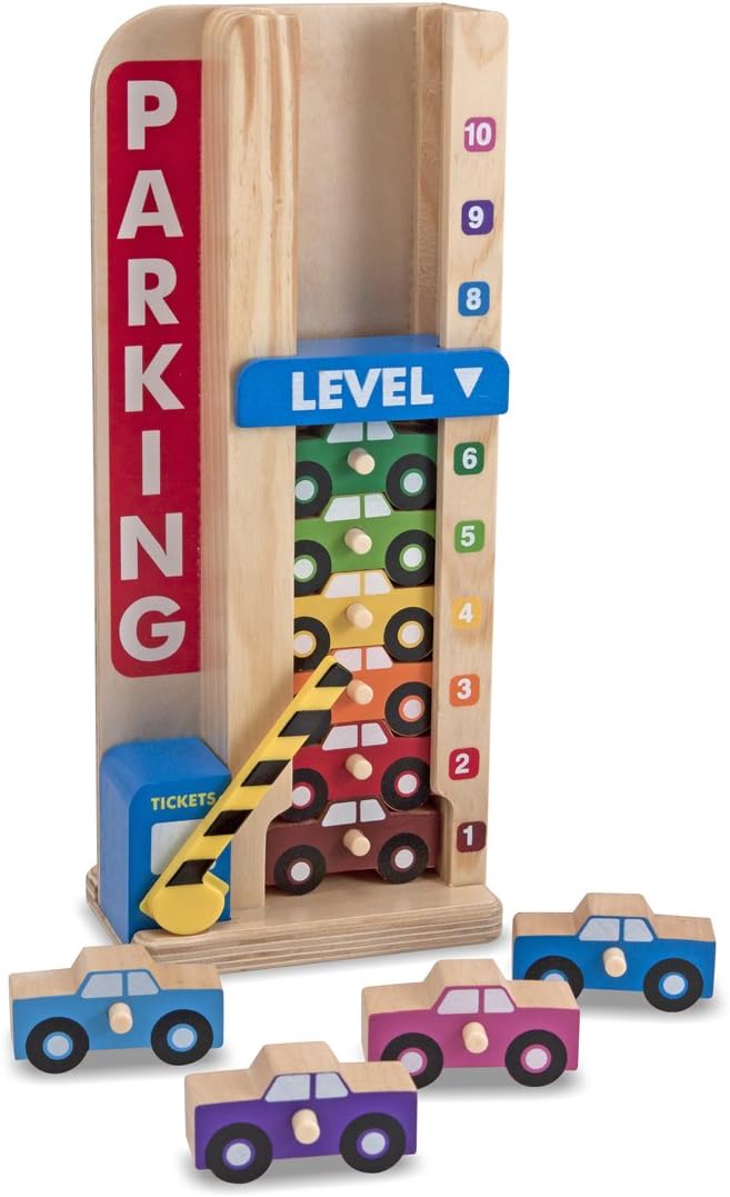 Melissa & Doug Stack & Count Wooden Parking Garage - Educational Vehicle Stacker for Ages 3+ (15182)