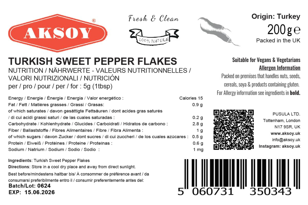 Aksoy Premium Turkish Sweet Red Pepper Flakes 200g - Mild & Sweet Flavor, Resealable Pack