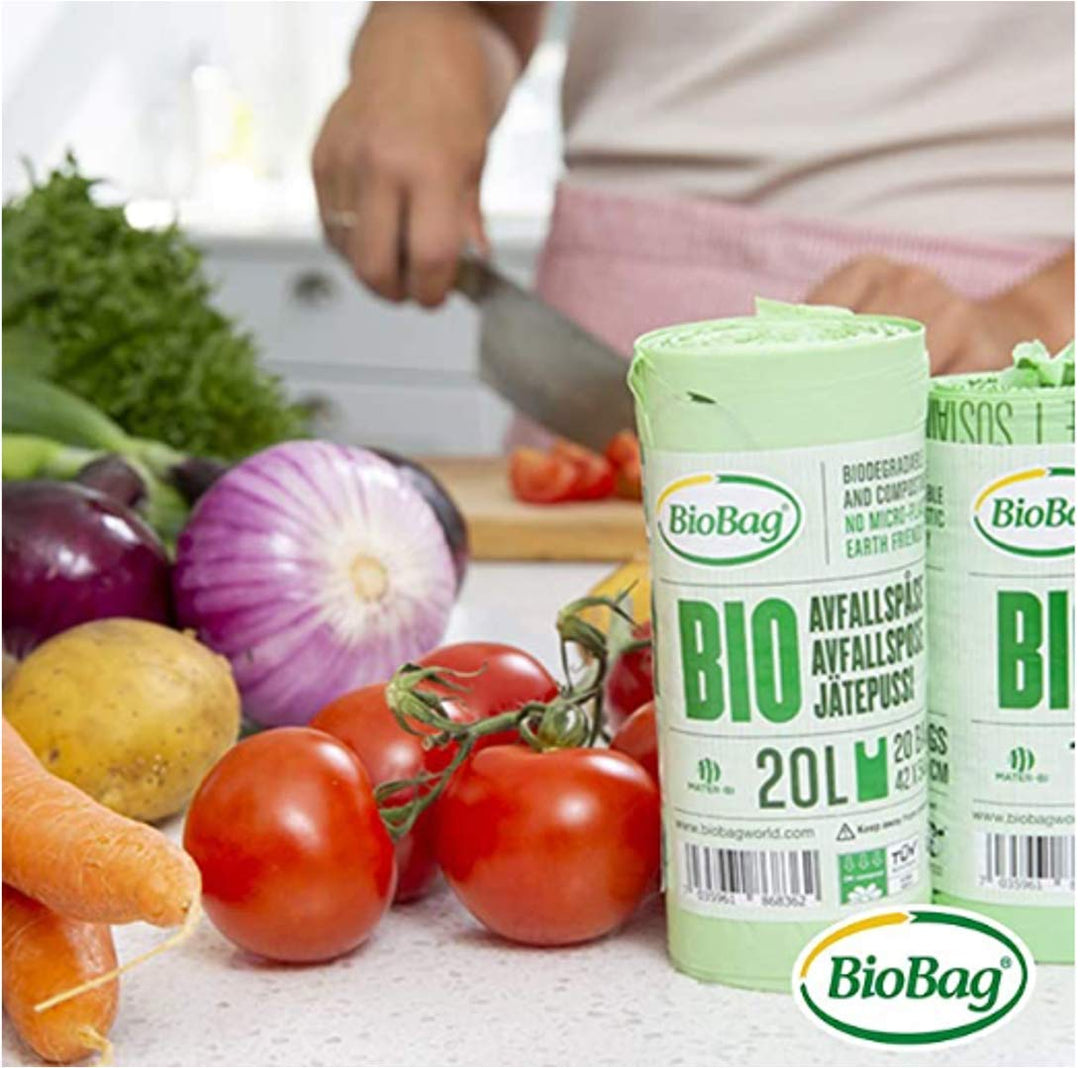 BioBag 20L Compostable Caddy Bin Liners (20 Pack), Green