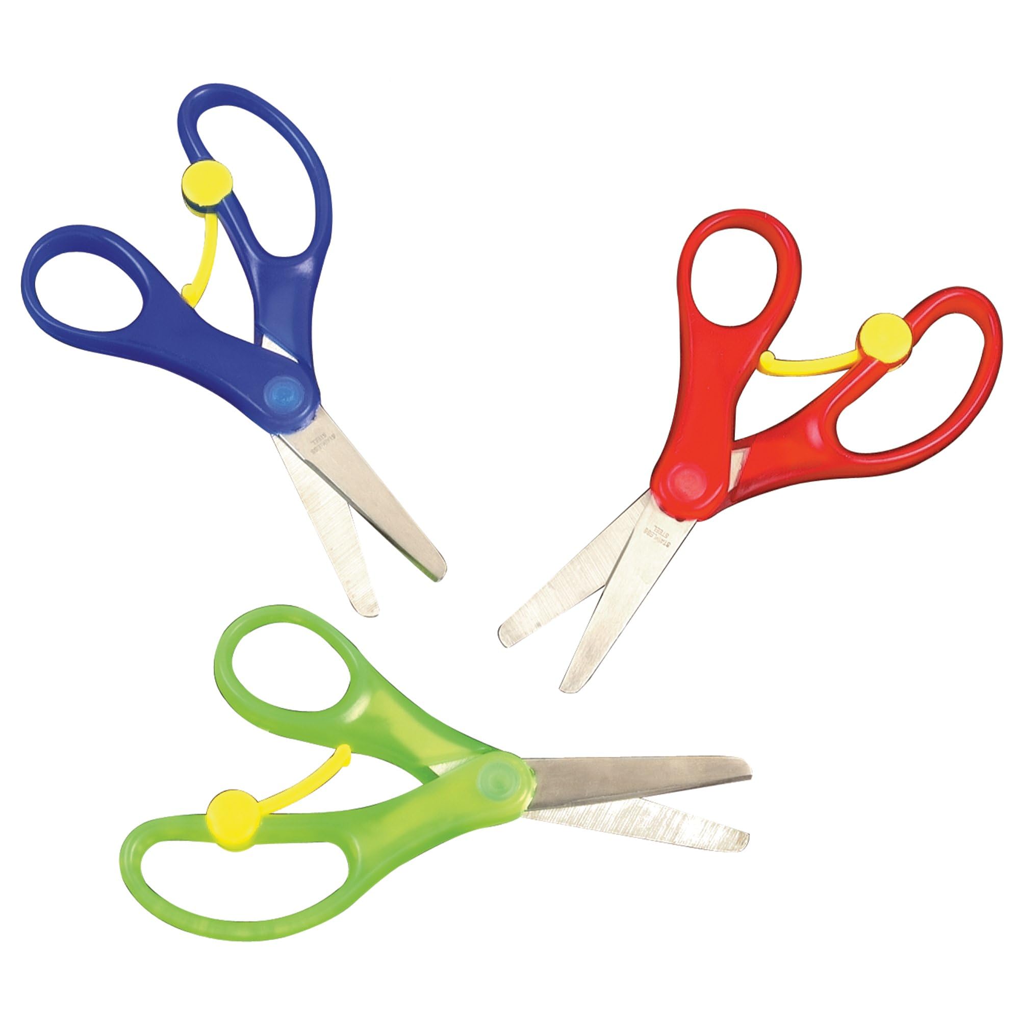 Baker Ross Spring-Loaded Craft Scissors - Pack of 3, Stainless Steel Blades, 13cm Size