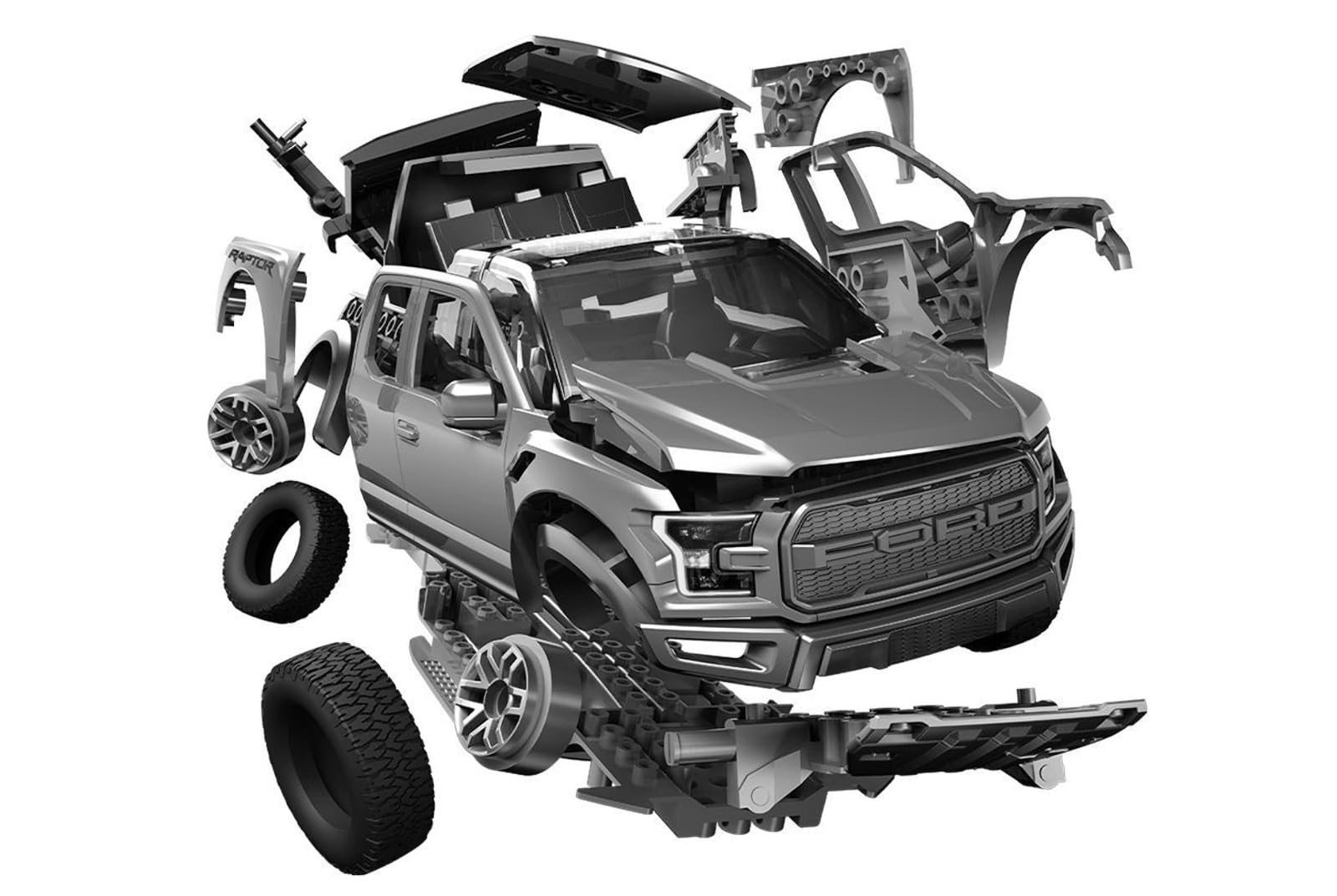 Airfix QUICKBUILD Ford F-150 Raptor Grey Model Car Kit - Snap-Together Building Set for Kids & Adults 10