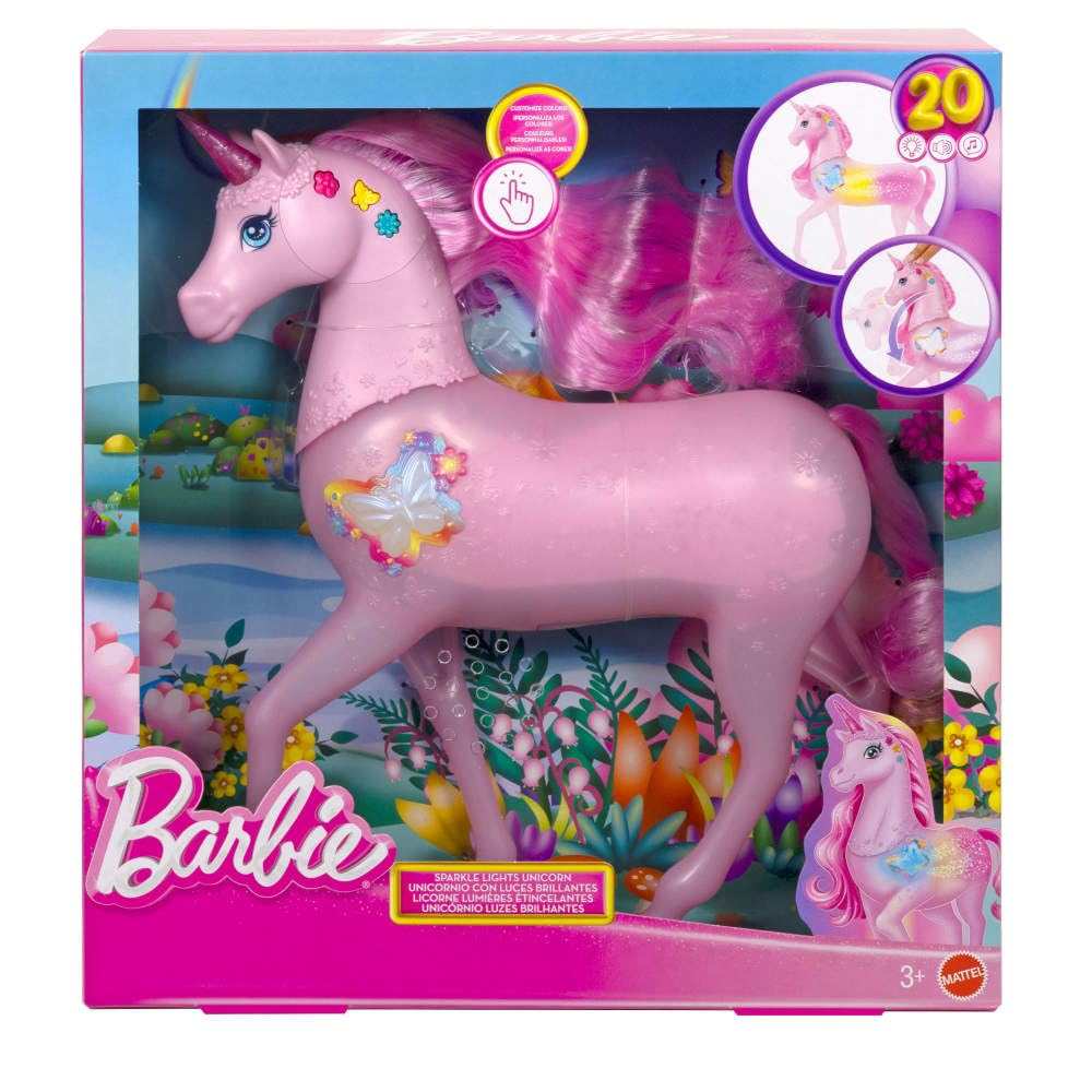 Barbie Sparkle Lights Toy Unicorn - Interactive Light & Sound Play for Kids 3+