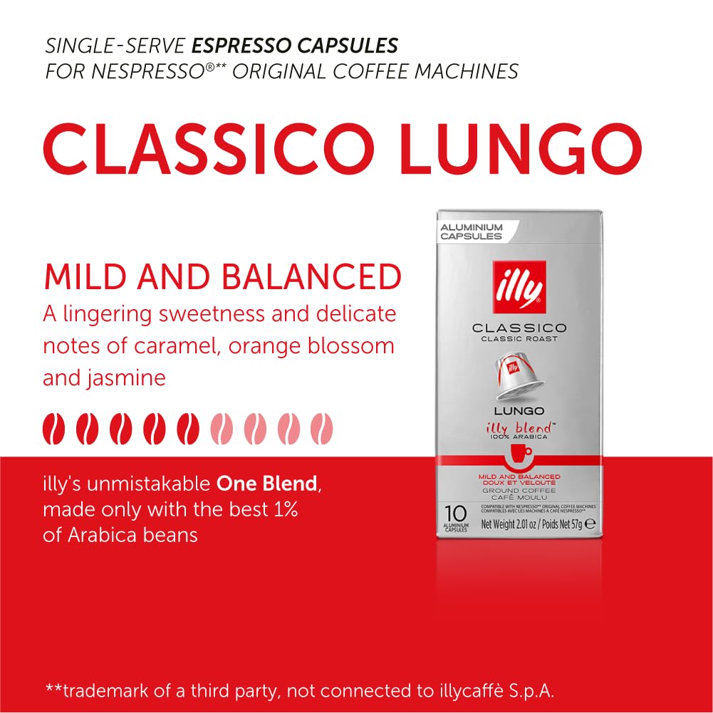illy Coffee Nespresso Compatible Capsules, Lungo, Aluminium Coffee Capsules - I.LF Model