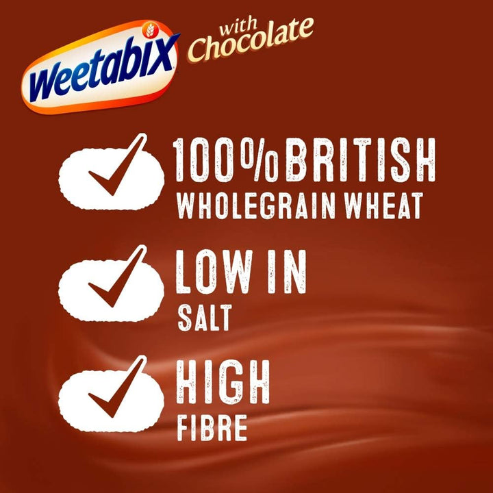 Weetabix Chocolate Cereal Biscuits, 450g (24 Count) - High Fibre Breakfast Biscuits with Wholegrain Wheat