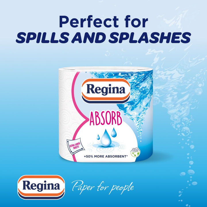 Regina Absorb Kitchen Towels – 8 Rolls, 75 Sheets per Roll, 2-Ply Super Absorbent Paper Towels