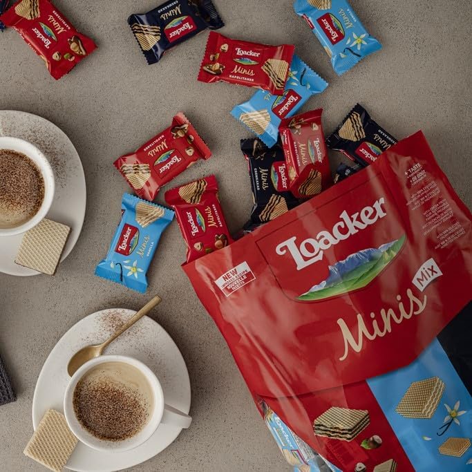 Loacker Minis Crispy Wafers Mix - Hazelnut, Chocolate & Vanilla 800g
