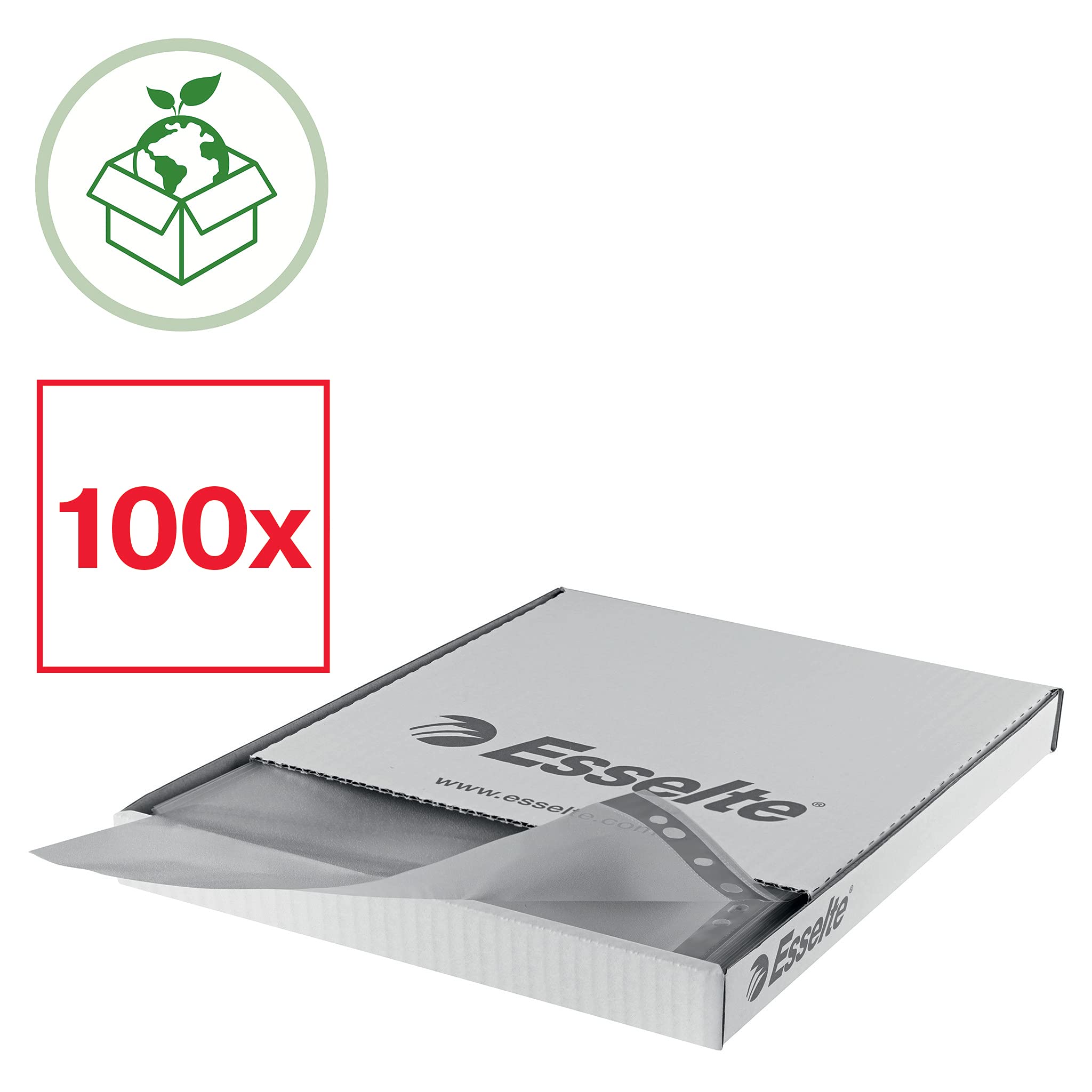 Esselte Premium Punched Pockets A4 Clear Poly Pockets - 100 Pack | 25 Sheet Capacity | 100% Recycled PP 3
