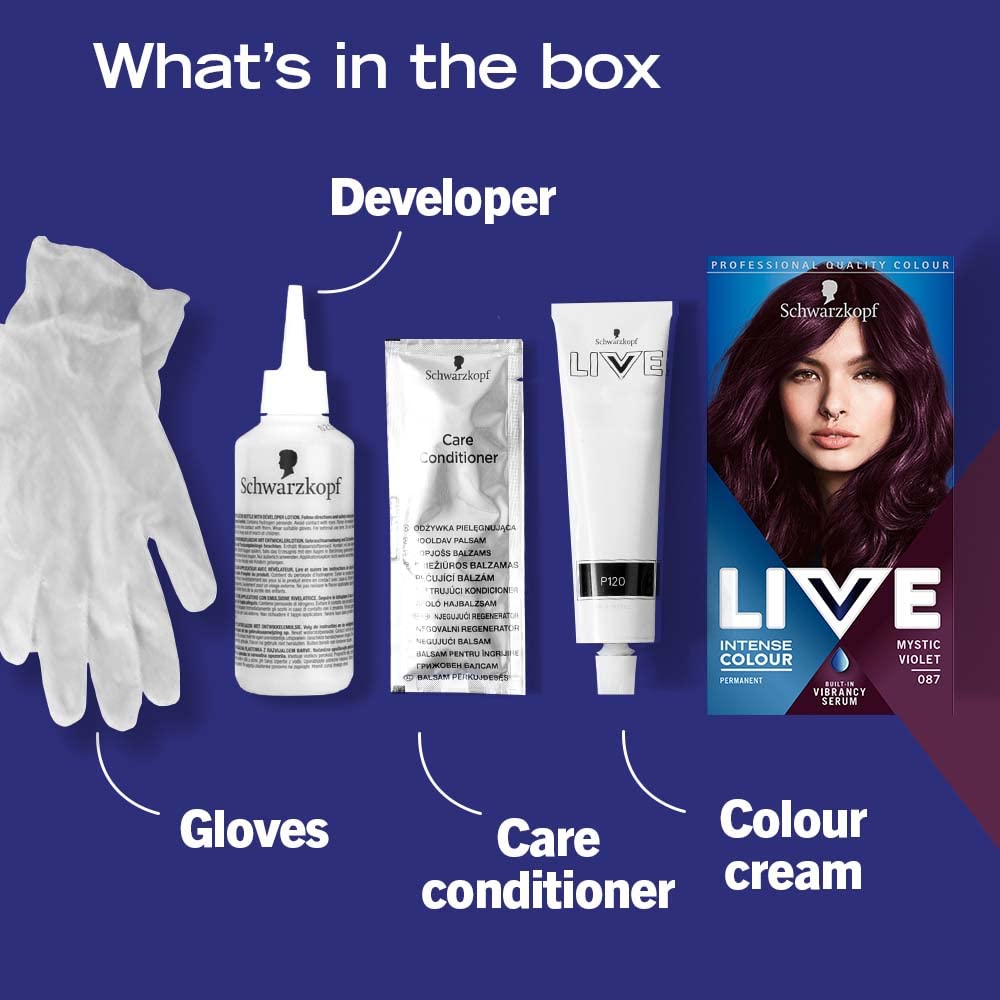Schwarzkopf LIVE Intense Colour Permanent Hair Dye - Mystic Violet 087 with Vibrancy Serum (190g) 5