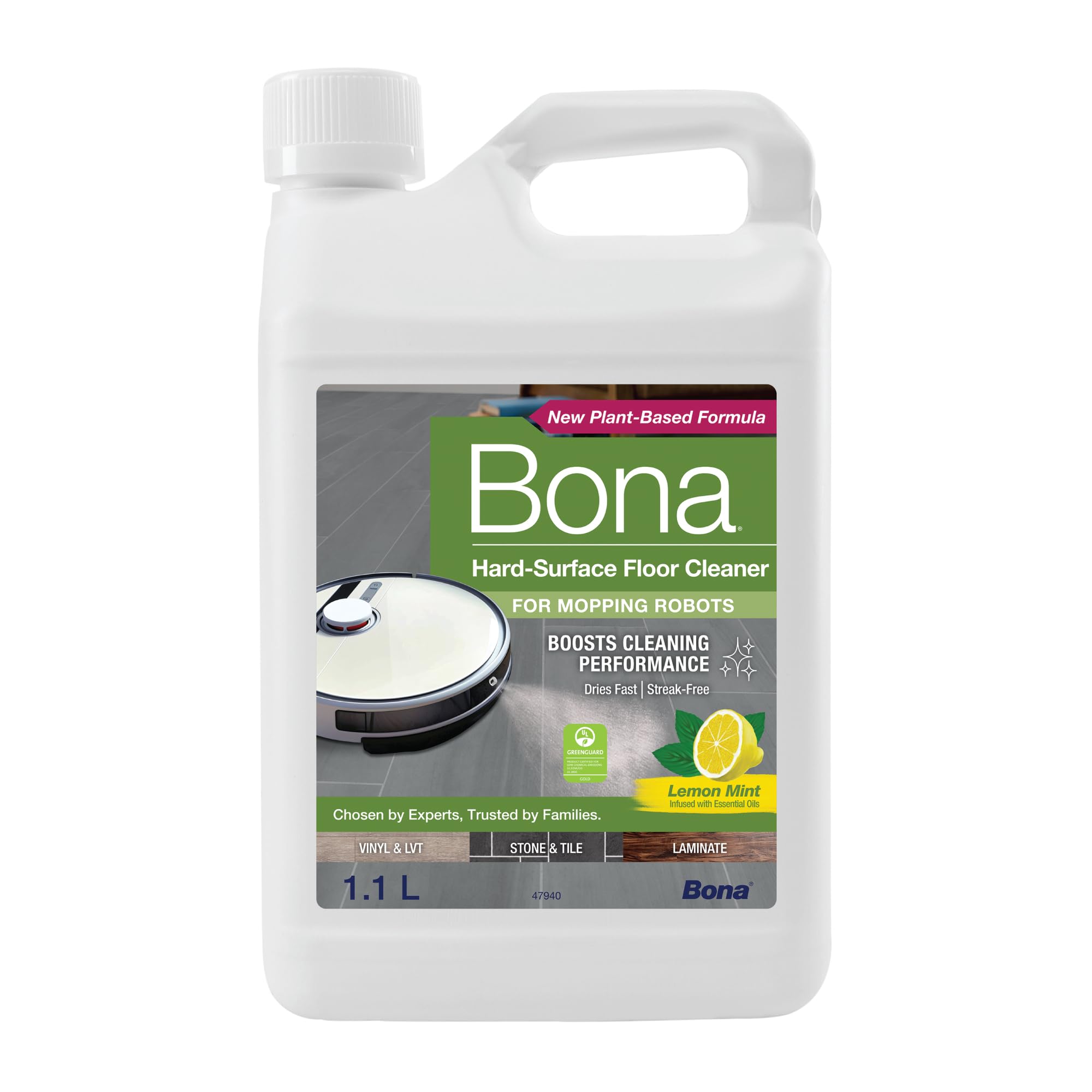 Bona Hard-Surface Floor Cleaner Concentrate for Mopping Robots | 1.1L Lemon Mint