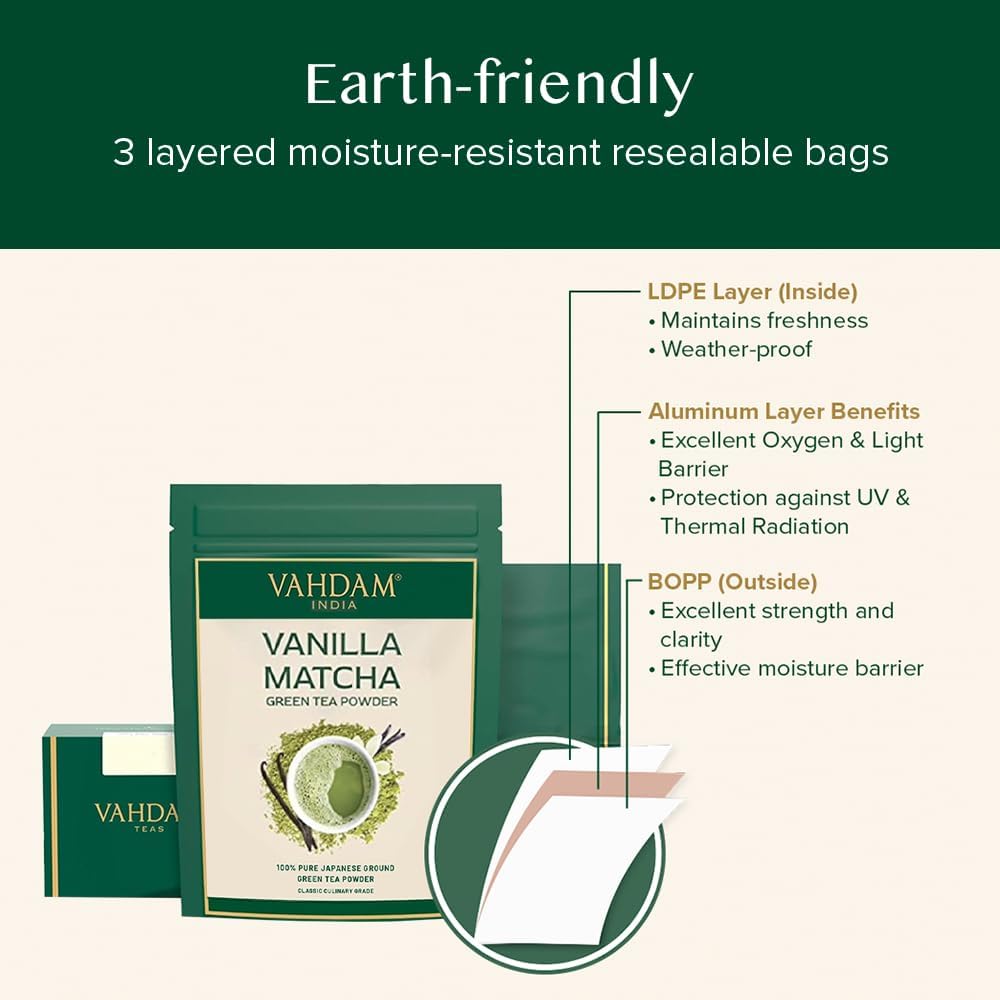 VAHDAM - Vanilla Matcha Green Tea Powder (25g, 12 Servings)