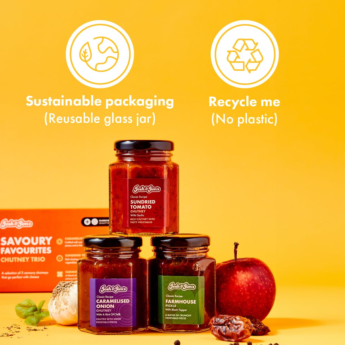 Josh & Jim's - Savoury Chutney Trio with Caramelised Onion, Farmhouse Pickle & Tomato Chutney 2