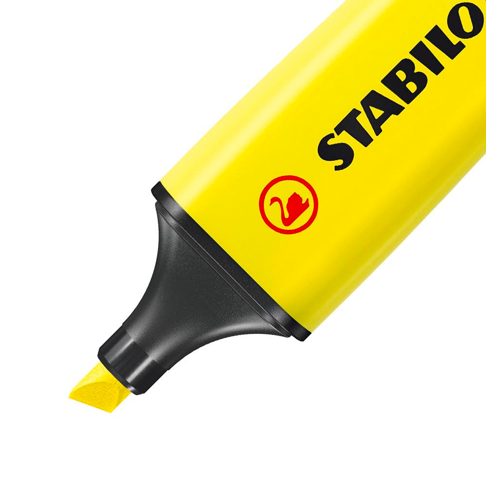 STABILO BOSS ORIGINAL Highlighter - Box of 10 Yellow | 2mm & 5mm Line Widths | Anti-Dry Out 2
