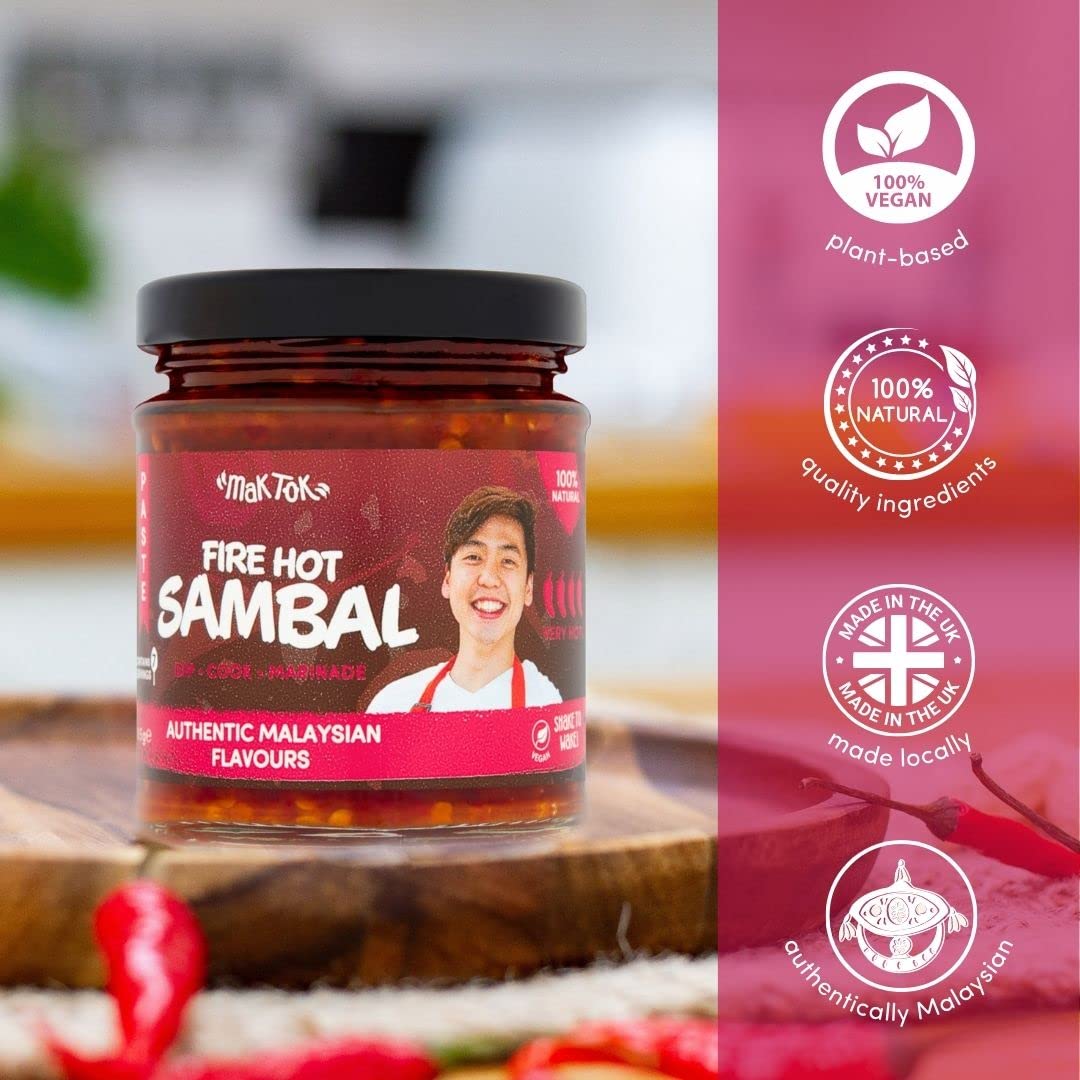 Mak Tok Authentic Gourmet Malaysian Hot Fire Chilli Paste - Very Hot | 185g | All Natural Ingredients