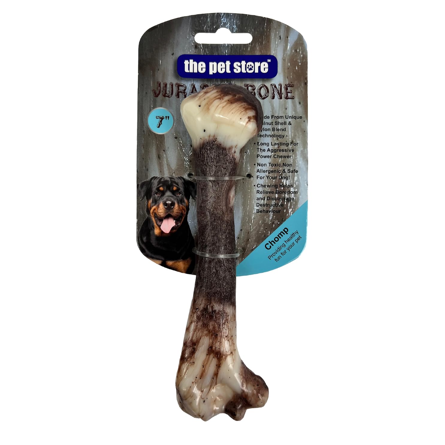 J&E Importers Jurassic Bone 7 Inch Chew Toy for Aggressive Dogs | Nylon & Walnut Shell