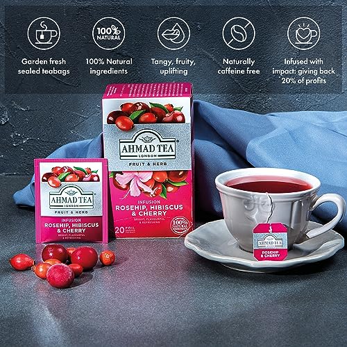 Ahmad Tea Rosehip, Hibiscus & Cherry Fruit & Herbal Infusion - 20 Tea Bags