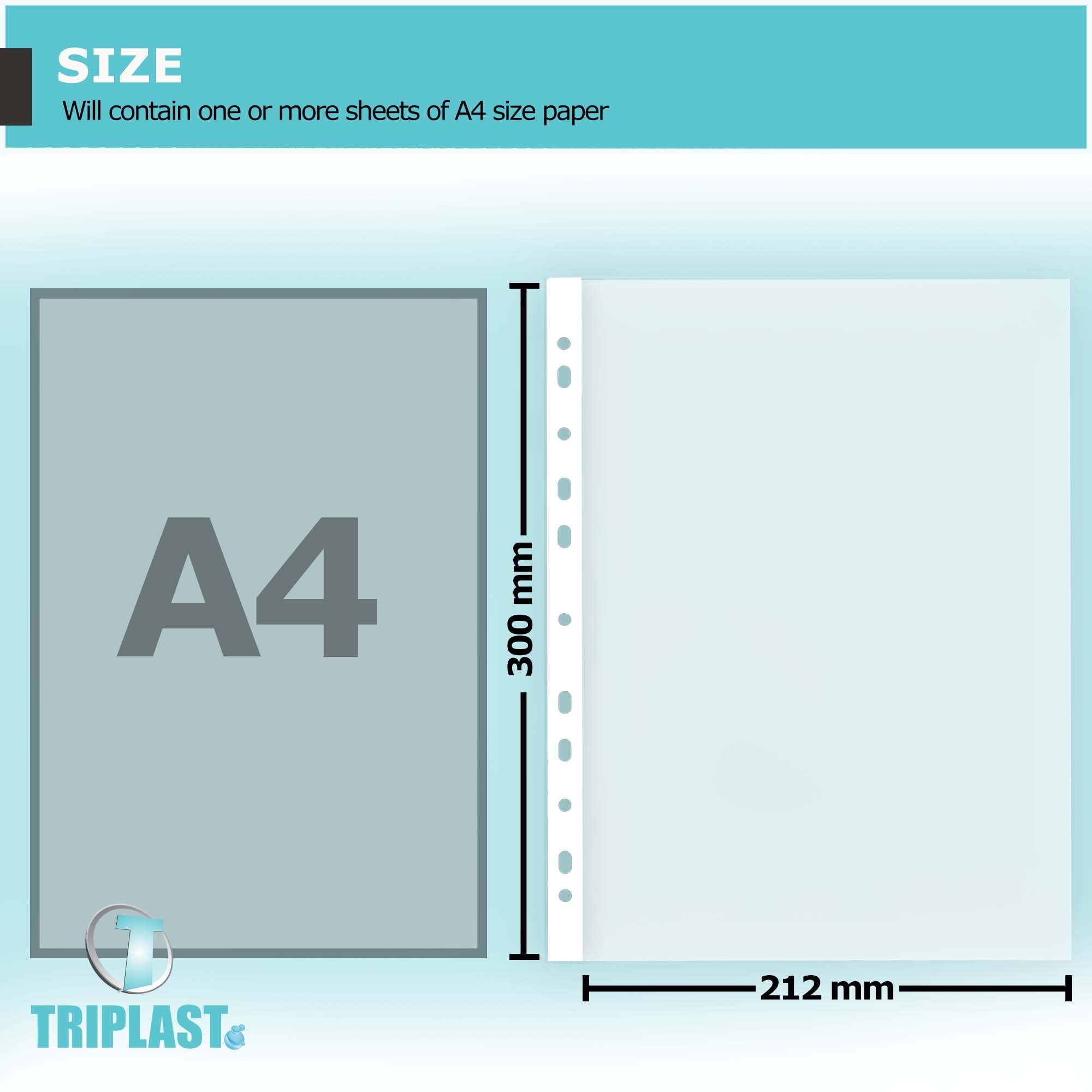 Triplast A4 Punched Pockets - 25 Pack Clear Top Opening Sheet Protectors | 40 Micron 2