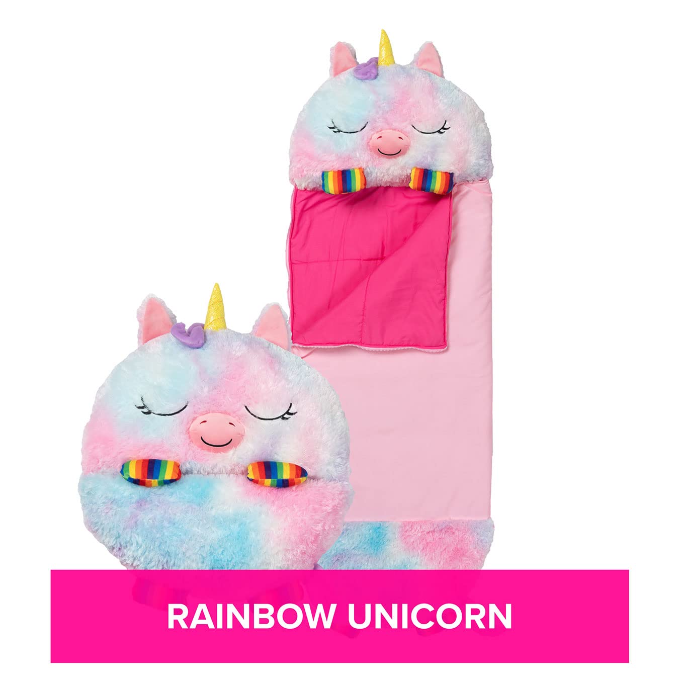 schlafsack spielzeug Happy Nappers Kinderschlafsack Regenbogen-Einhorn – Plüschtier und beq