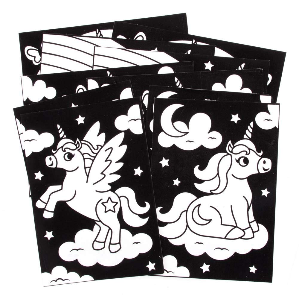 Baker Ross FE258 Unicorn Colour-in Pictures - Pack of 10 Fuzzy Art Craft Set for Kids 3