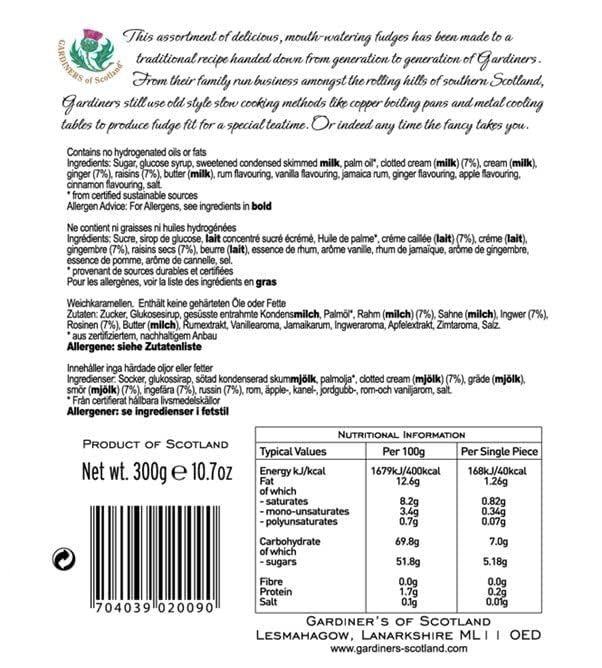 Gardiners of Scotland Luxury Assorted Fudge Tin 300g - Clotted Cream, Ginger, Apple & Cinnamon, Strawberry & Cream, Rum & Raisin 2