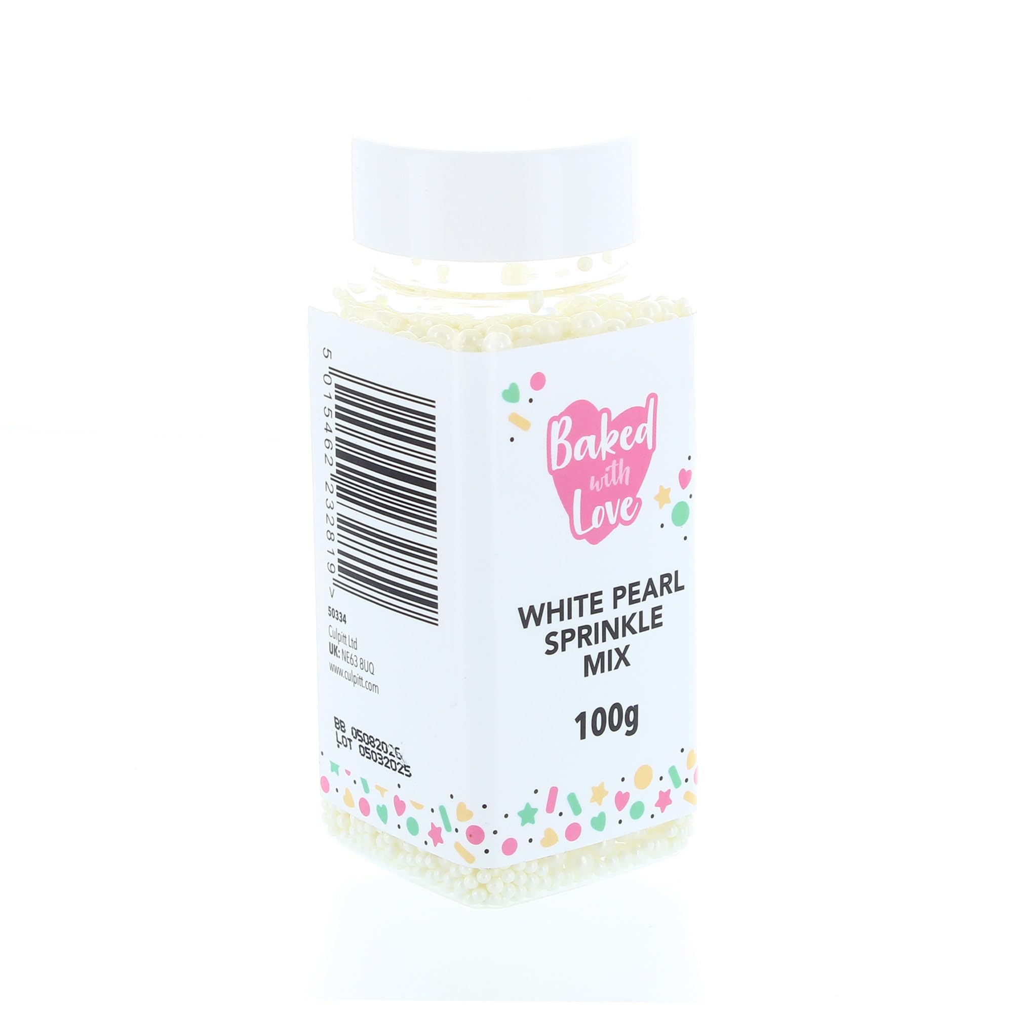 Baked with Love - White Pearl Sprinkles Mix | 100g Resealable Bottle | Mother of Pearl Sugar Balls for Cakes & Cupcakes 3