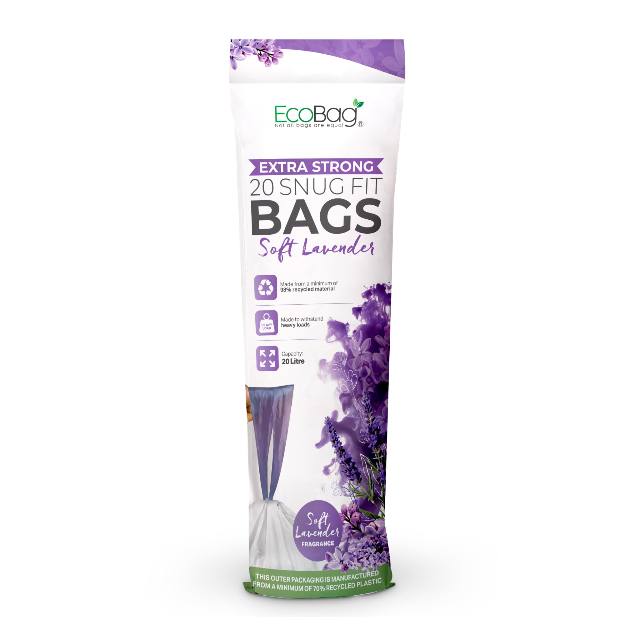 EcoBag Lavender Scented Drawstring Bin Liner | 20L Capacity | 24 Microns | 20 Count 1
