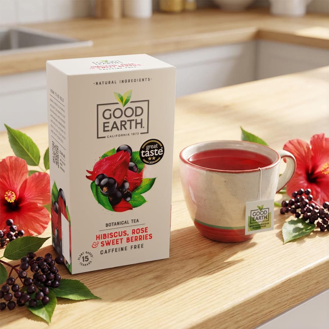 Good Earth Tea Co. Hibiscus, Sweet Berries & Rose Herbal Tea Bags - 15 Count, Naturally Caffeine Free 4