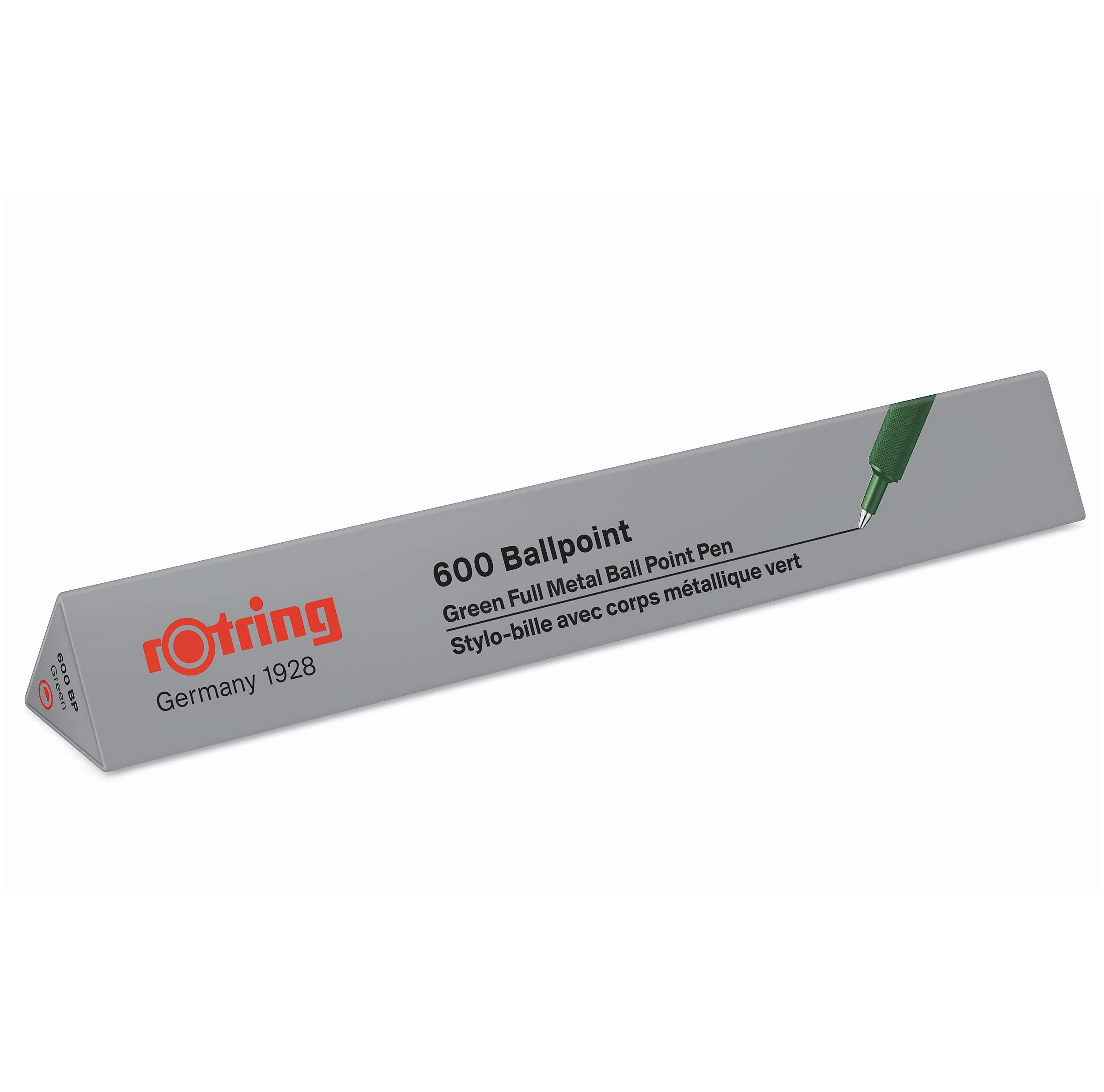 rOtring 600 Retractable Ballpoint Pen - Full Metal Body | Medium Point Black Ink | Green Barrel 3