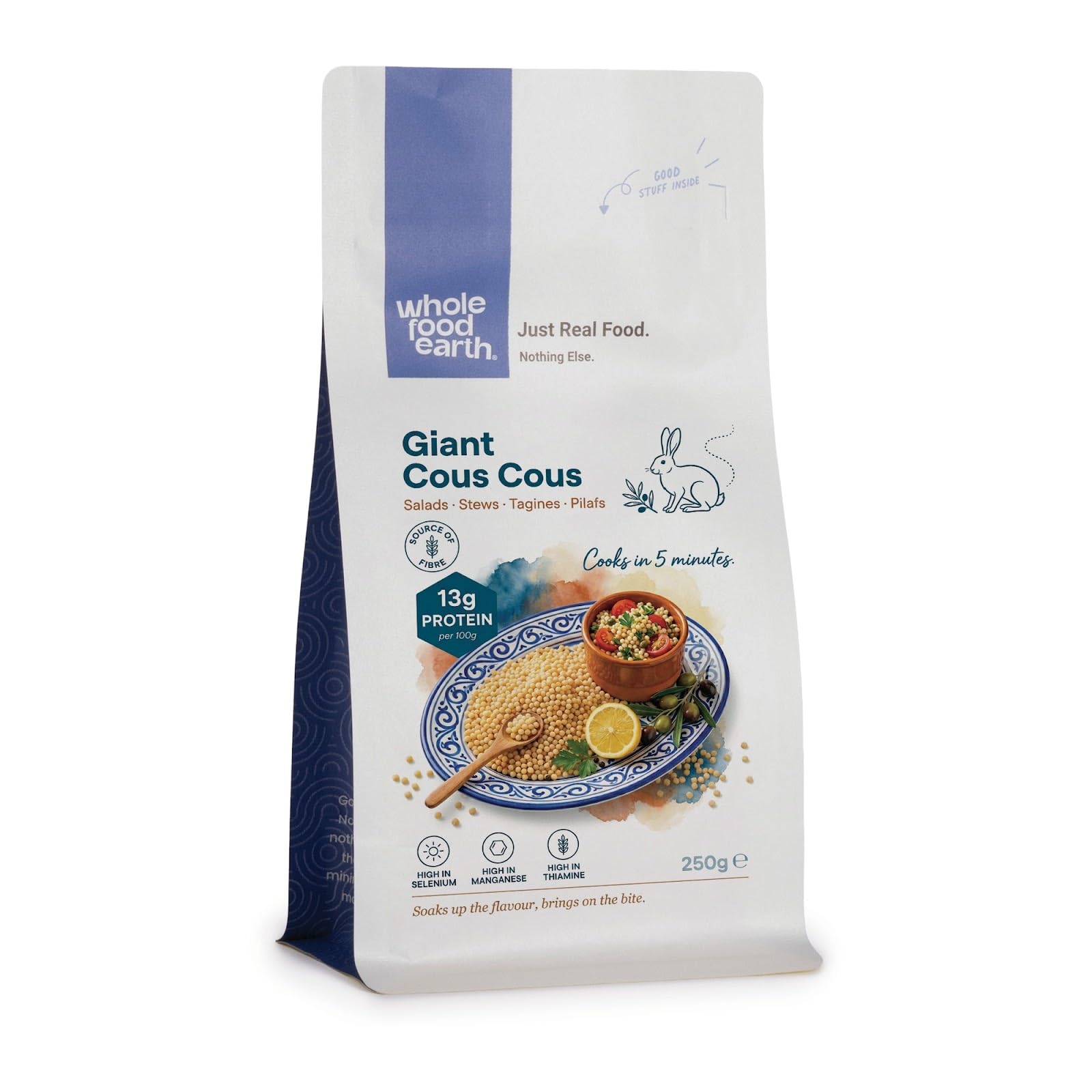 Wholefood Earth Giant Couscous - 250g Pouch | Source of Protein & Fibre | GMO Free 1