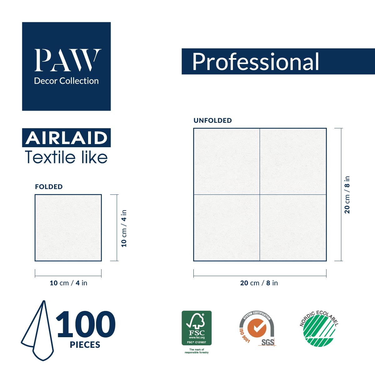PAW Decor Collection Airlaid Napkins - Red | 20x20 cm Cocktail Fold | 100 Count 7