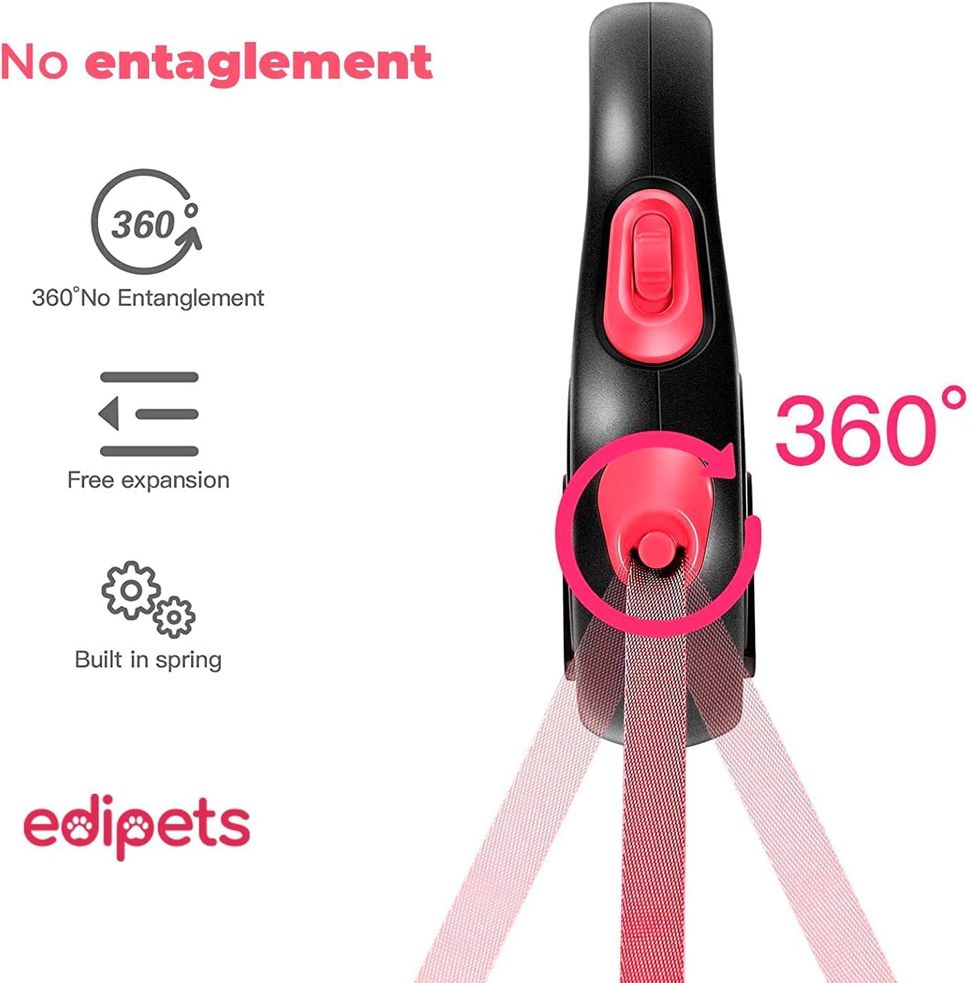 Edipets Extendable Dog Leash - Retractable Nylon Lead | 8 Metres | Pink 3