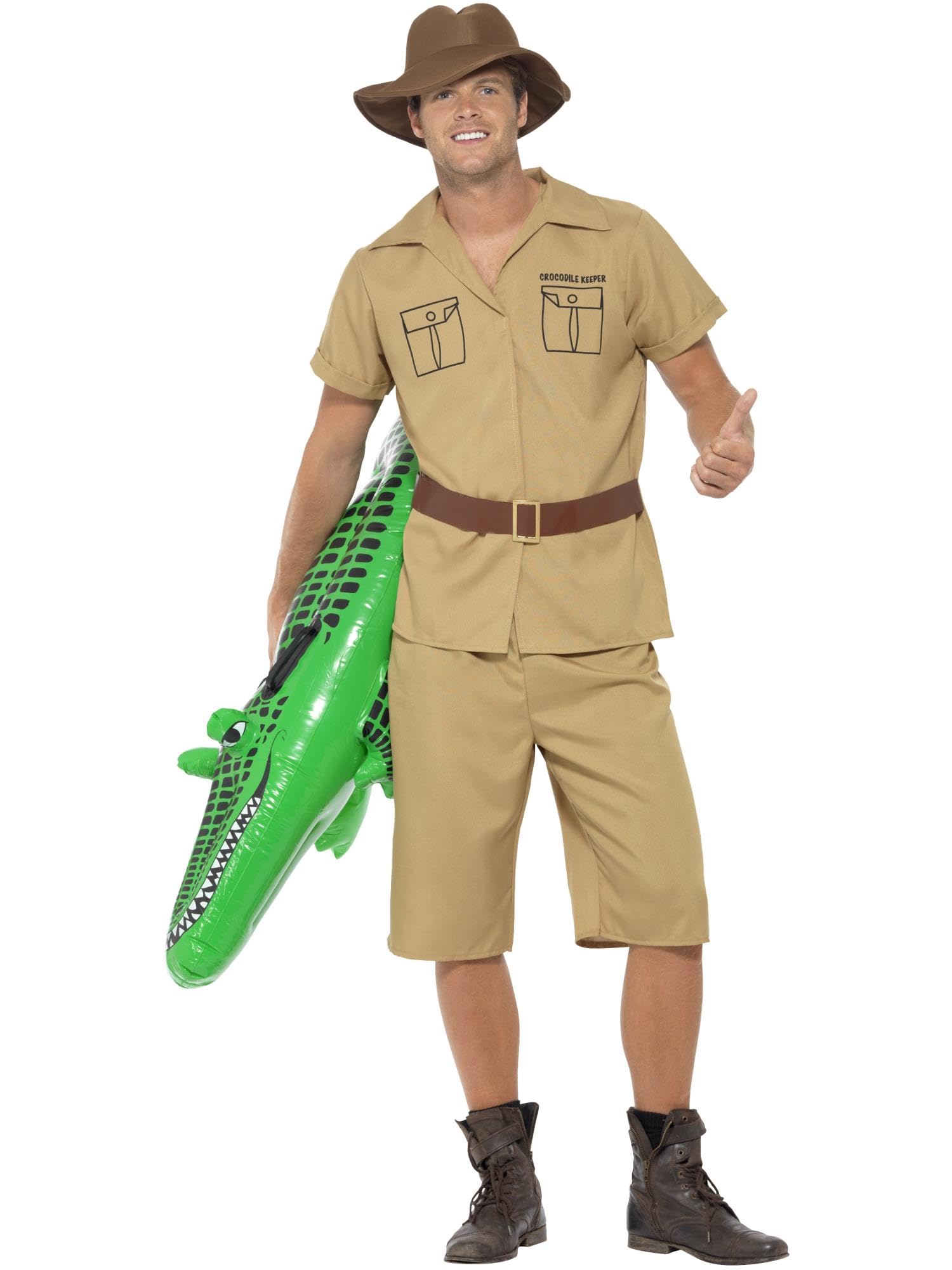 Smiffys Safari Man Costume - Adult Men's Brown Costume with Shirt, Shorts, Belt and Hat 3