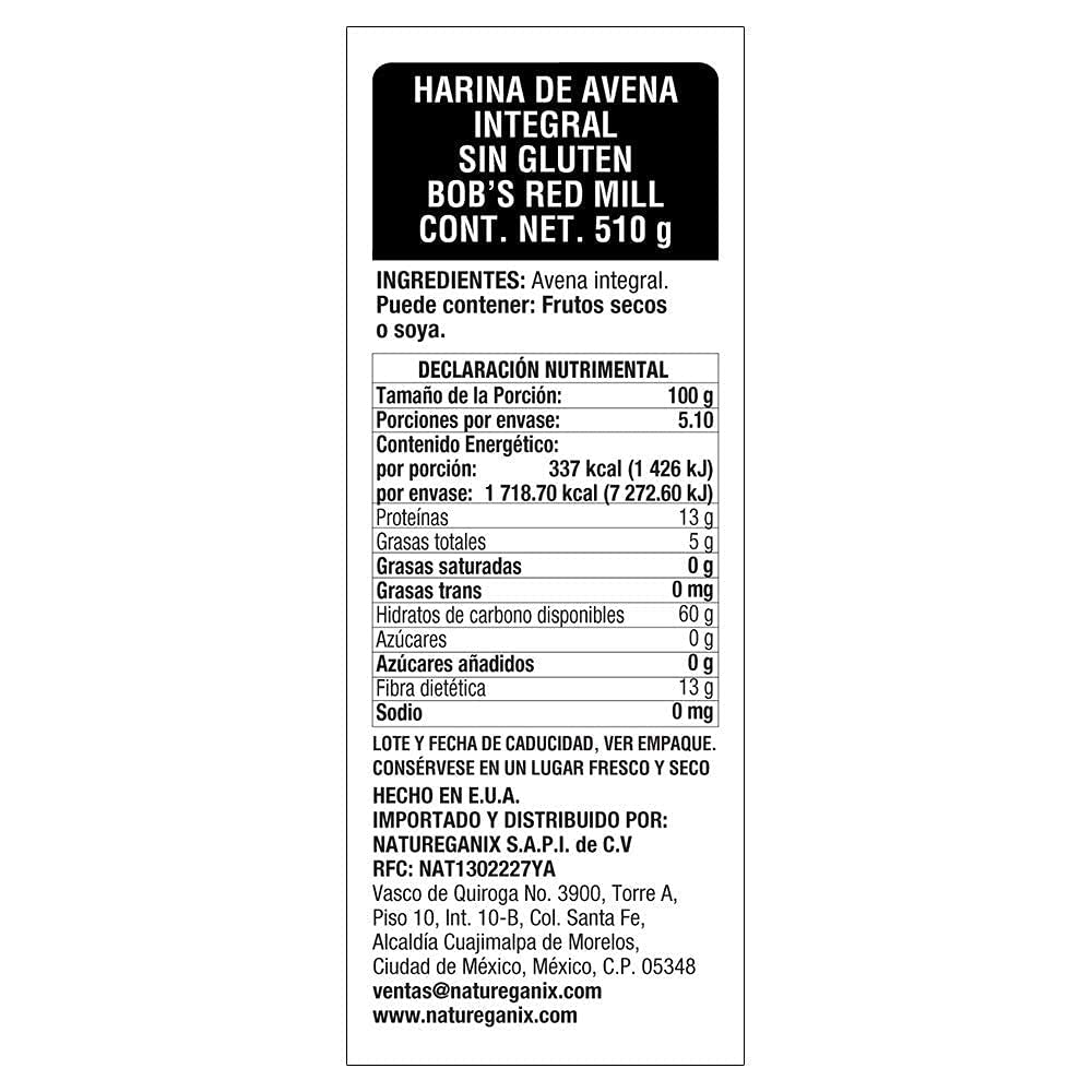 Bob's Red Mill - Gluten Free Oat Flour, Whole Grain, Non GMO, 510g Pouch 5