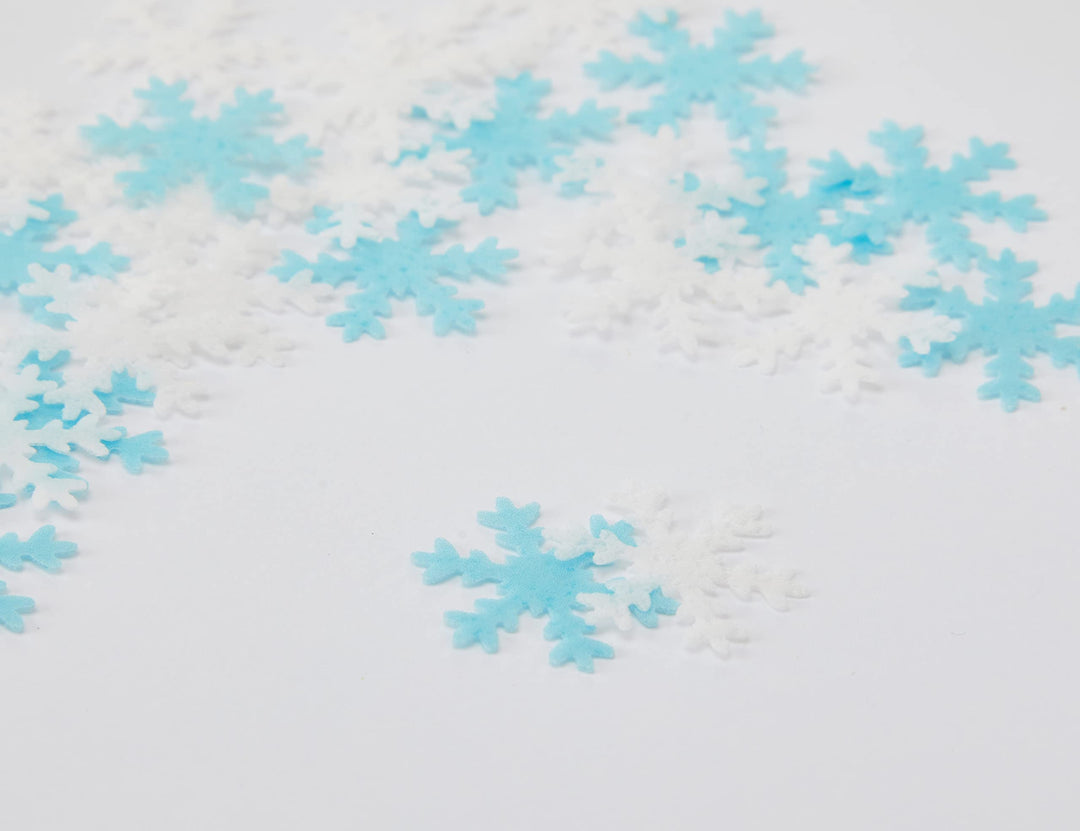 Toppercake Edible Wafer Snowflake Cake Toppers - Blue and White, 48-Piece Pack