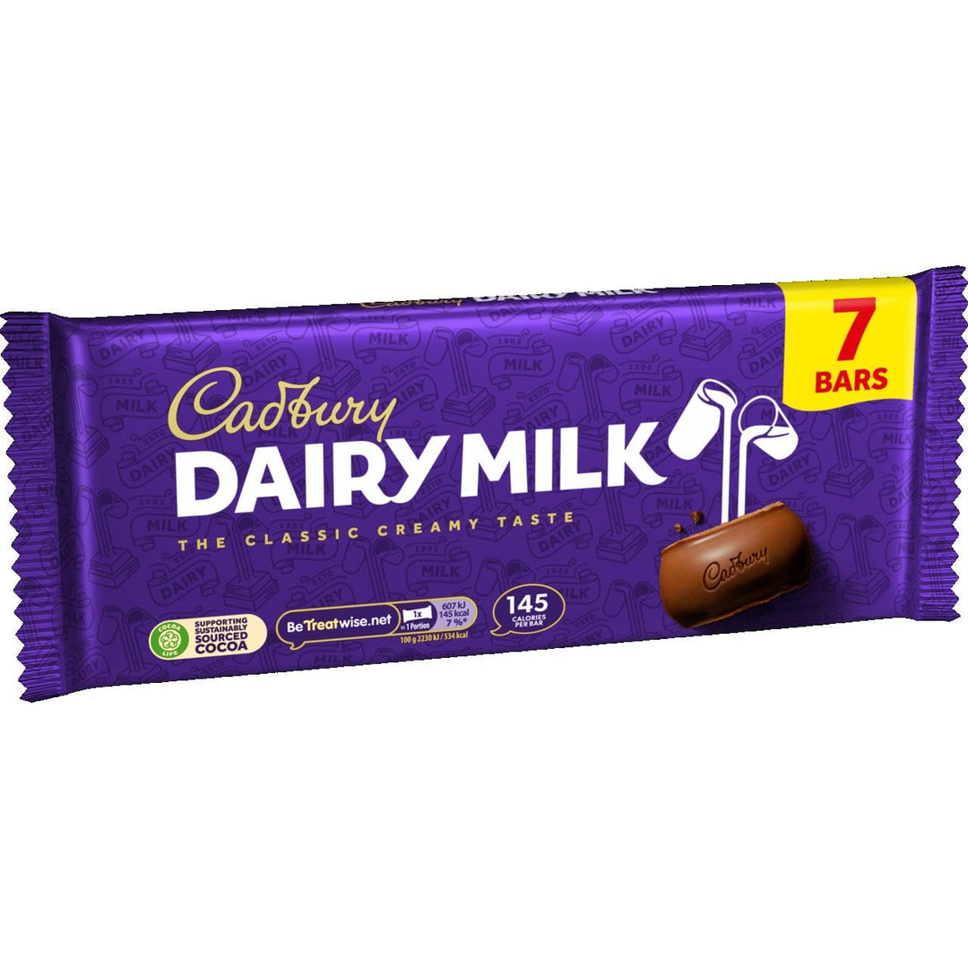 Cadbury Dairy Milk Chocolate Bars, Classic Creamy Taste, Multipack of 7