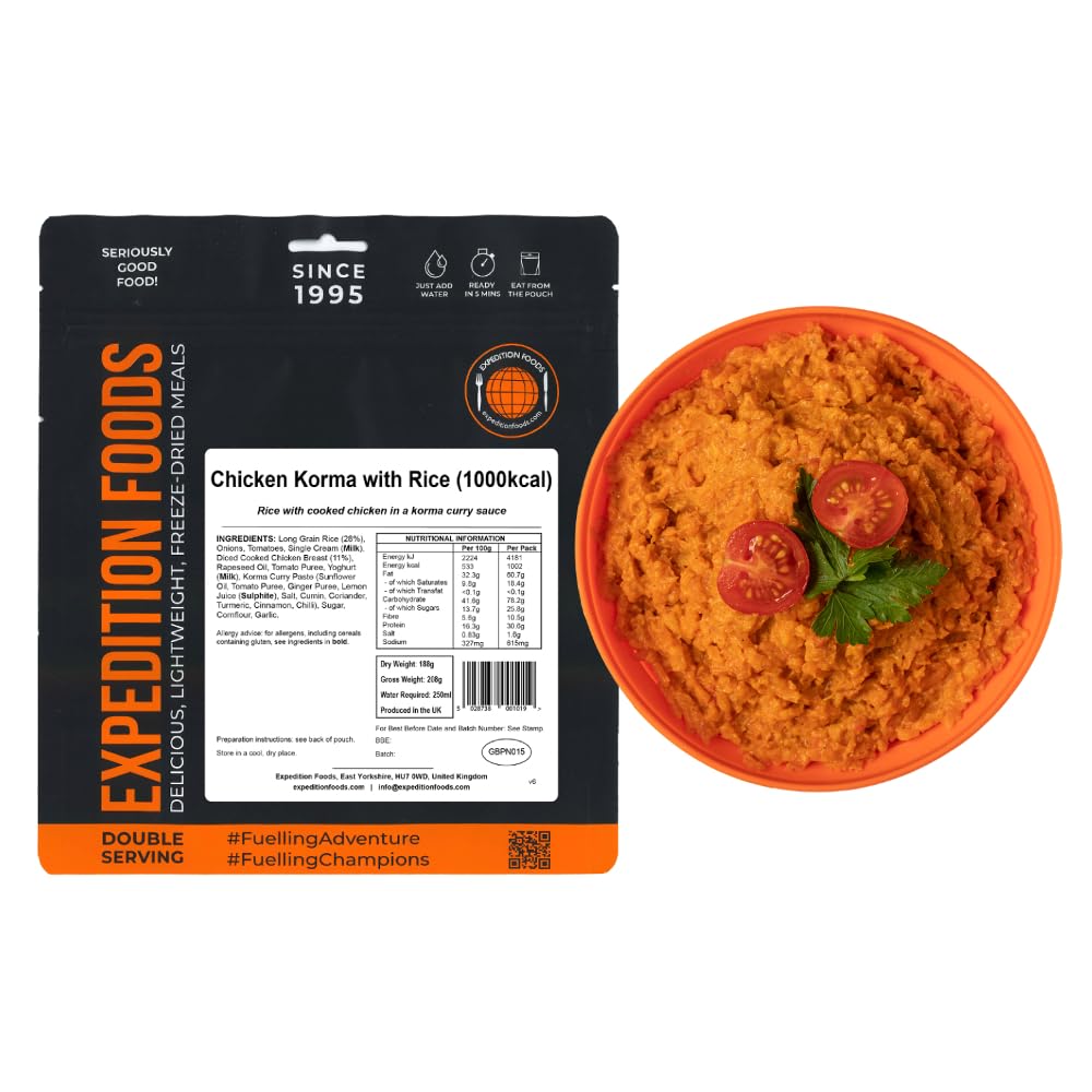 EXPEDITION FOODS Chicken Korma with Rice - Double Serving | 1000KCAL | 5 Year Shelf Life 1