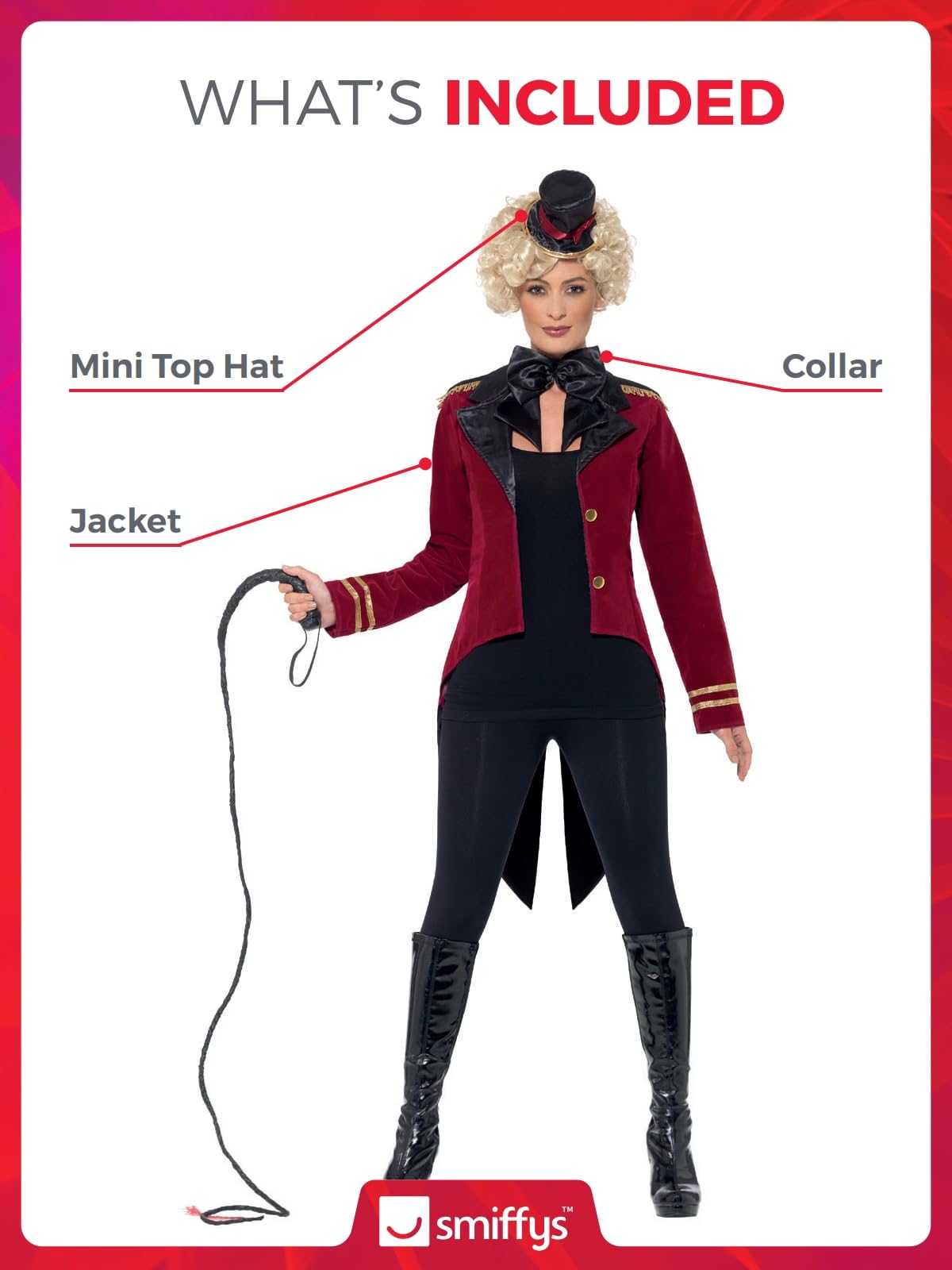 Smiffys Ringmaster Costume - Adult Circus Fancy Dress with Jacket, Collar & Mini Top Hat 4