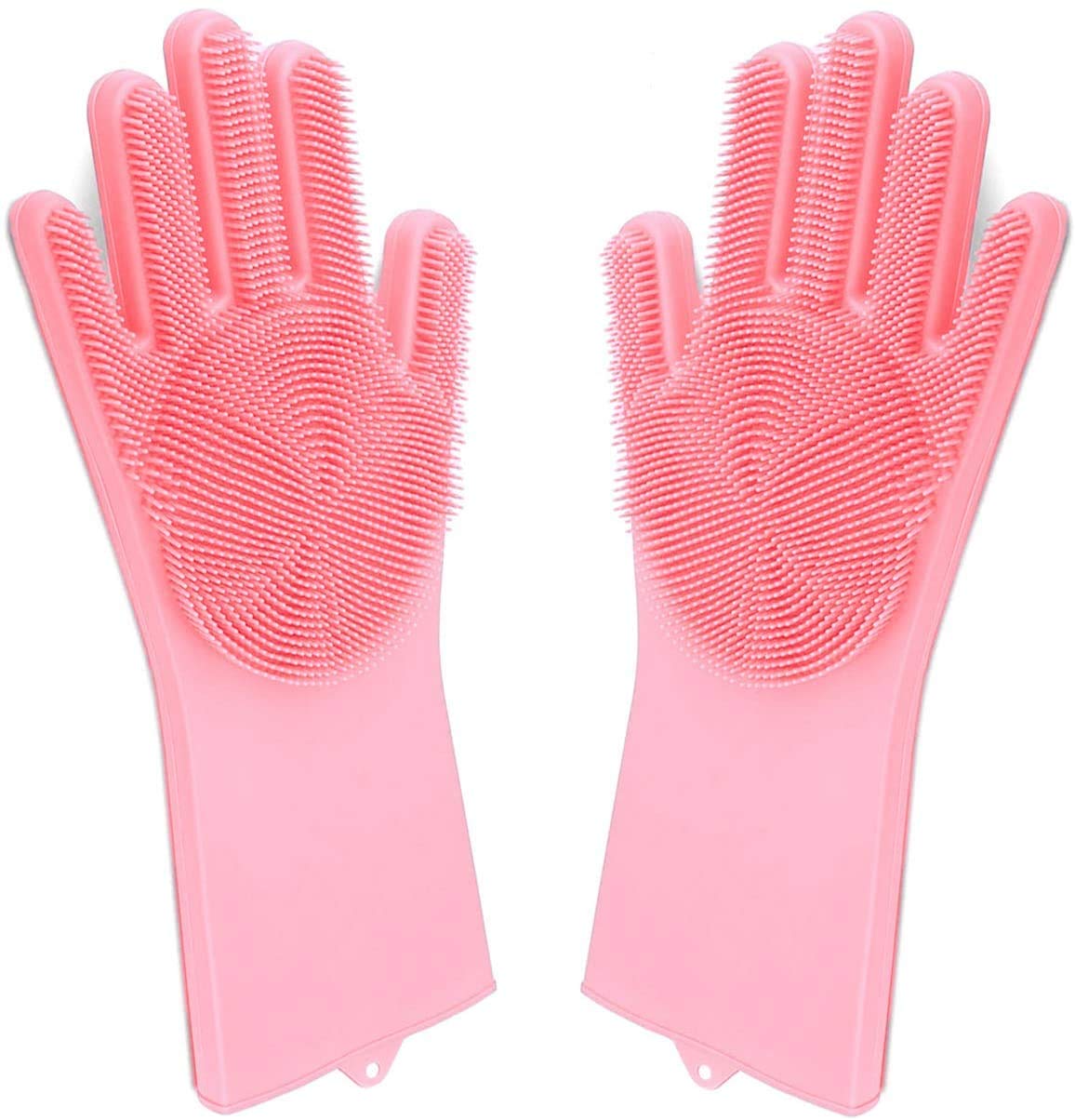 Taylor & Brown Magic Dishwashing Gloves - Reusable Silicone Scrubber Pair | Pink | Adult
