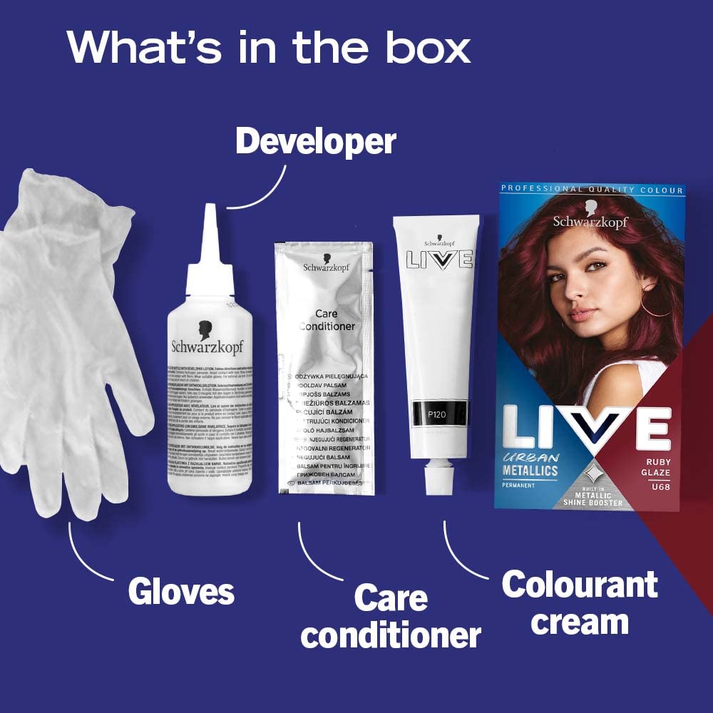 Schwarzkopf LIVE Urban Metallics Ruby Glaze U68 Permanent Hair Dye - Vibrant Metallic Red with Coconut Oil 4