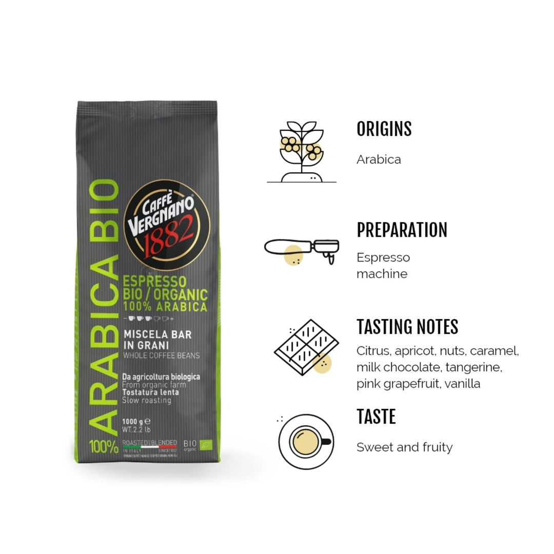 Caffè Vergnano 1882 100% Arabica Bio Whole Bean Coffee - 1 kg