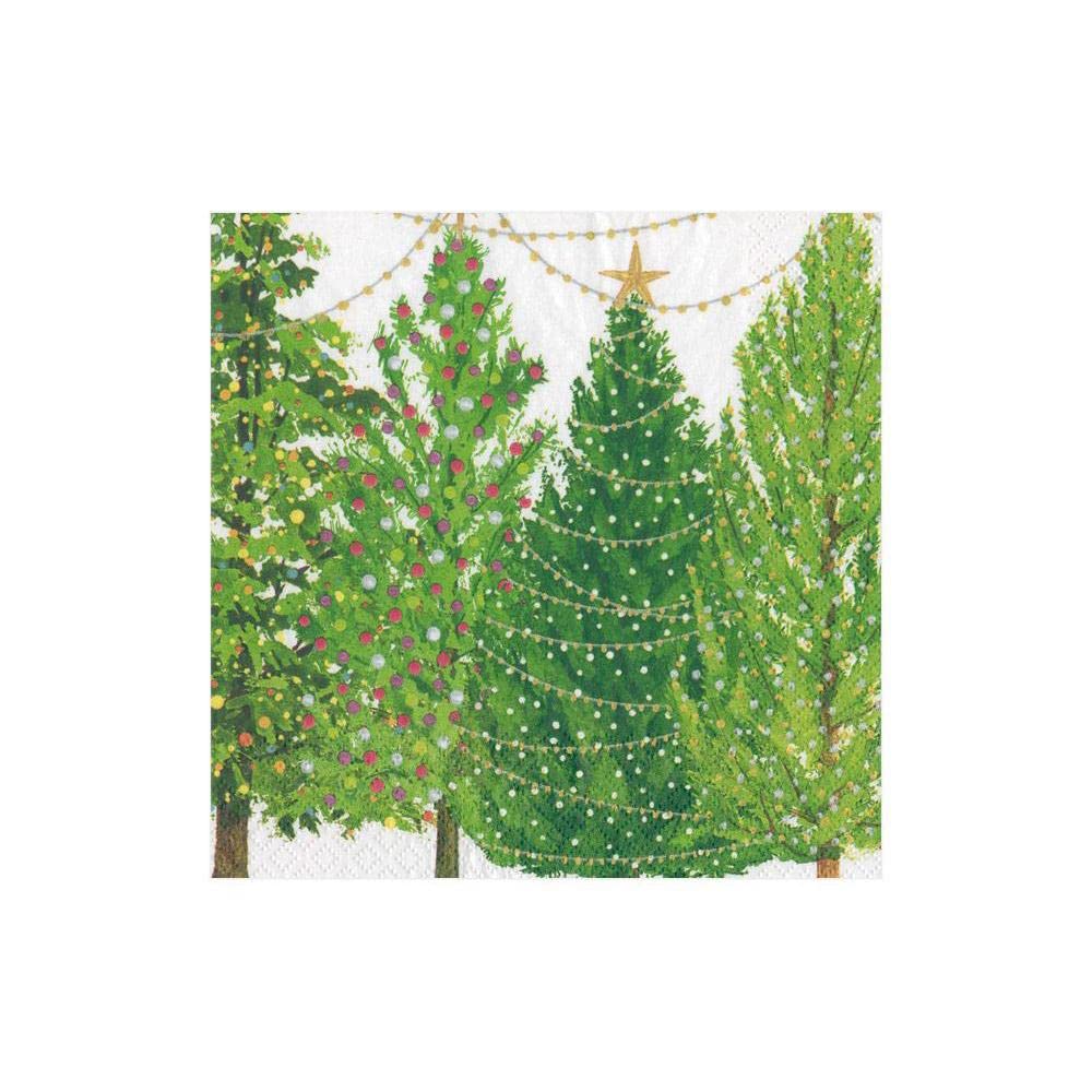 Caspari Christmas Trees with Lights Printed Cocktail Napkins - 20 Pack 10