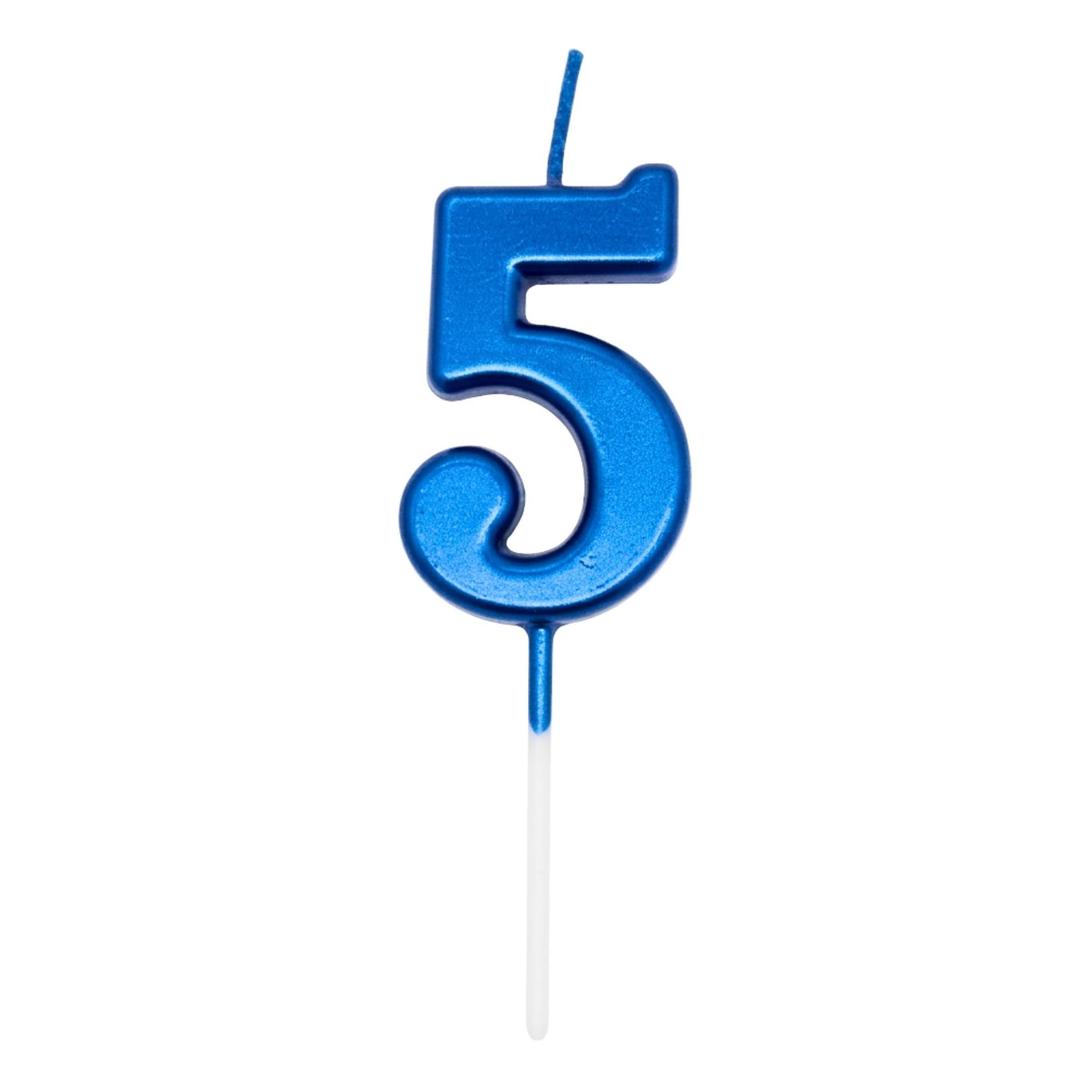 SHATCHI Number 5 Birthday Candle - Blue Wax Cake Topper for Milestone Celebrations | Smokeless, Non-Toxic