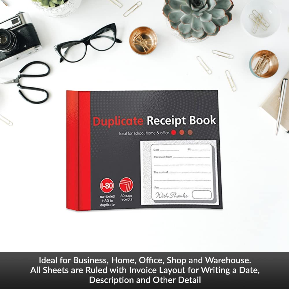 1ABOVE Duplicate Receipt Book - 80 Numbered Pages | Half Size (5"x4") | Duplicate Copy Record Keeping 4