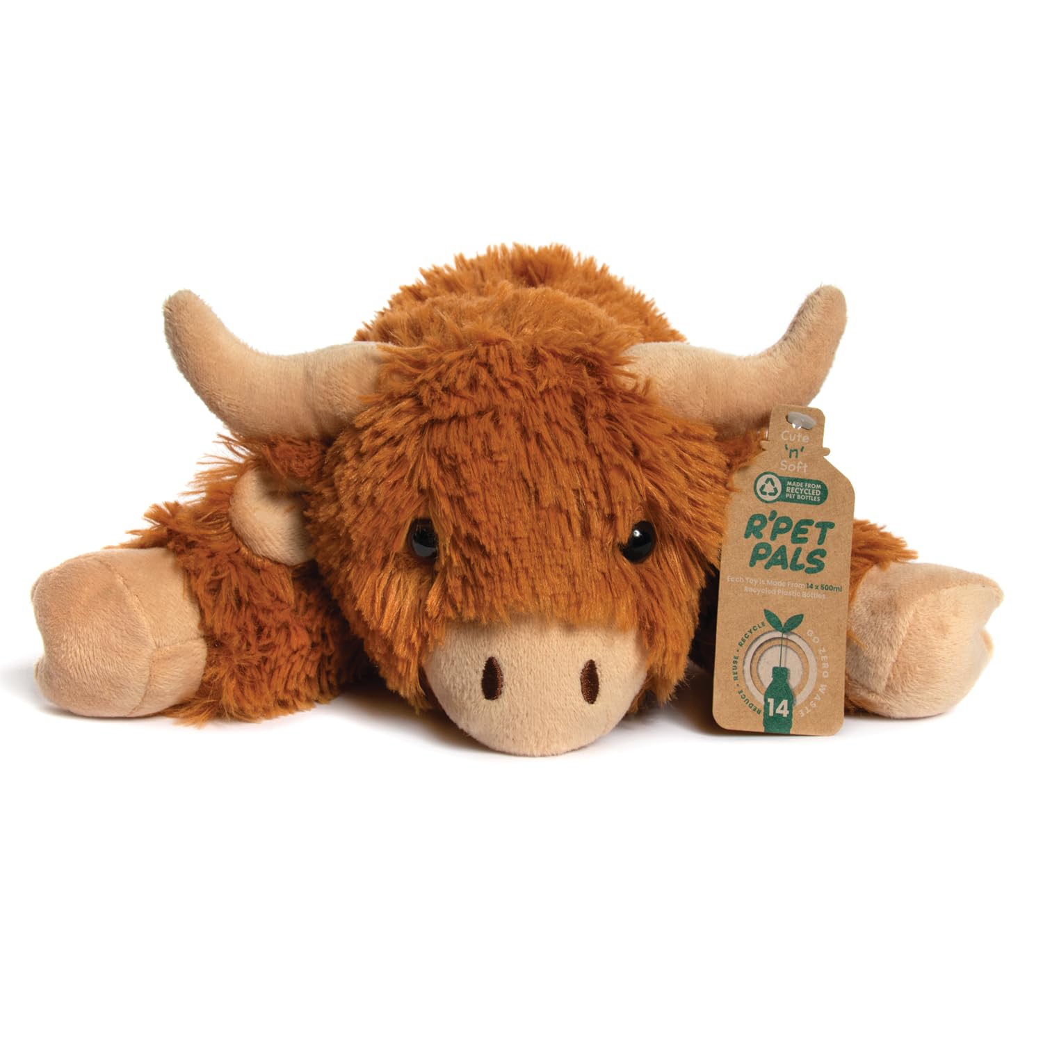 L & P Home & Gifts Recycled Pet Pals Laying Highland Cow - Eco-Friendly Plush Toy 1