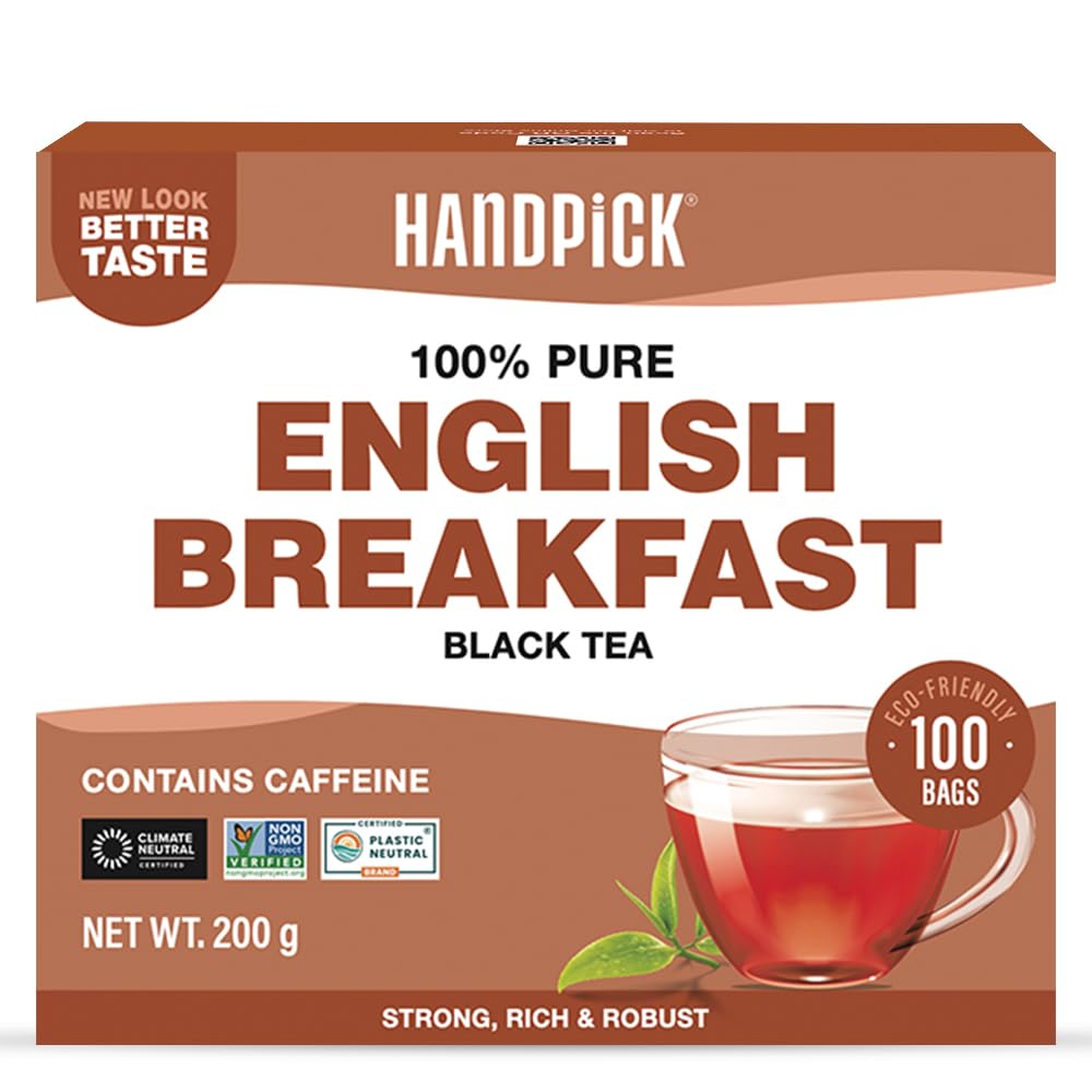 HANDPICK English Breakfast Schwarzteebeutel (100 Stück) Stark, kräftig | Umweltbewusster, CO2-neutraler Tee für heiße oder eisgekühlte Aufgüsse