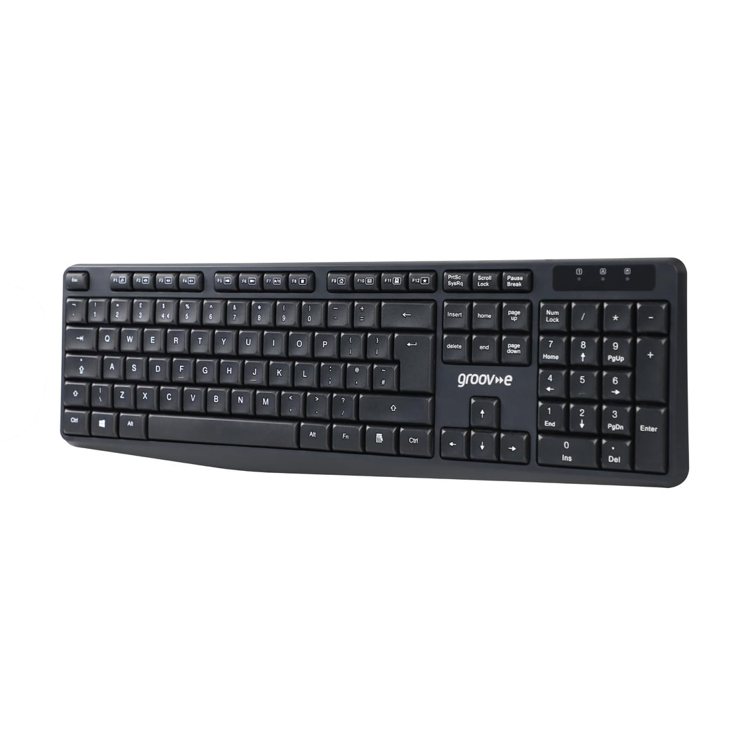 groov e Wireless Full-Size Keyboard - QWERTY Keyboard for PC and Laptop with 2.4G Wireless Connection, Ergonomic Design, Silent Keys - Black