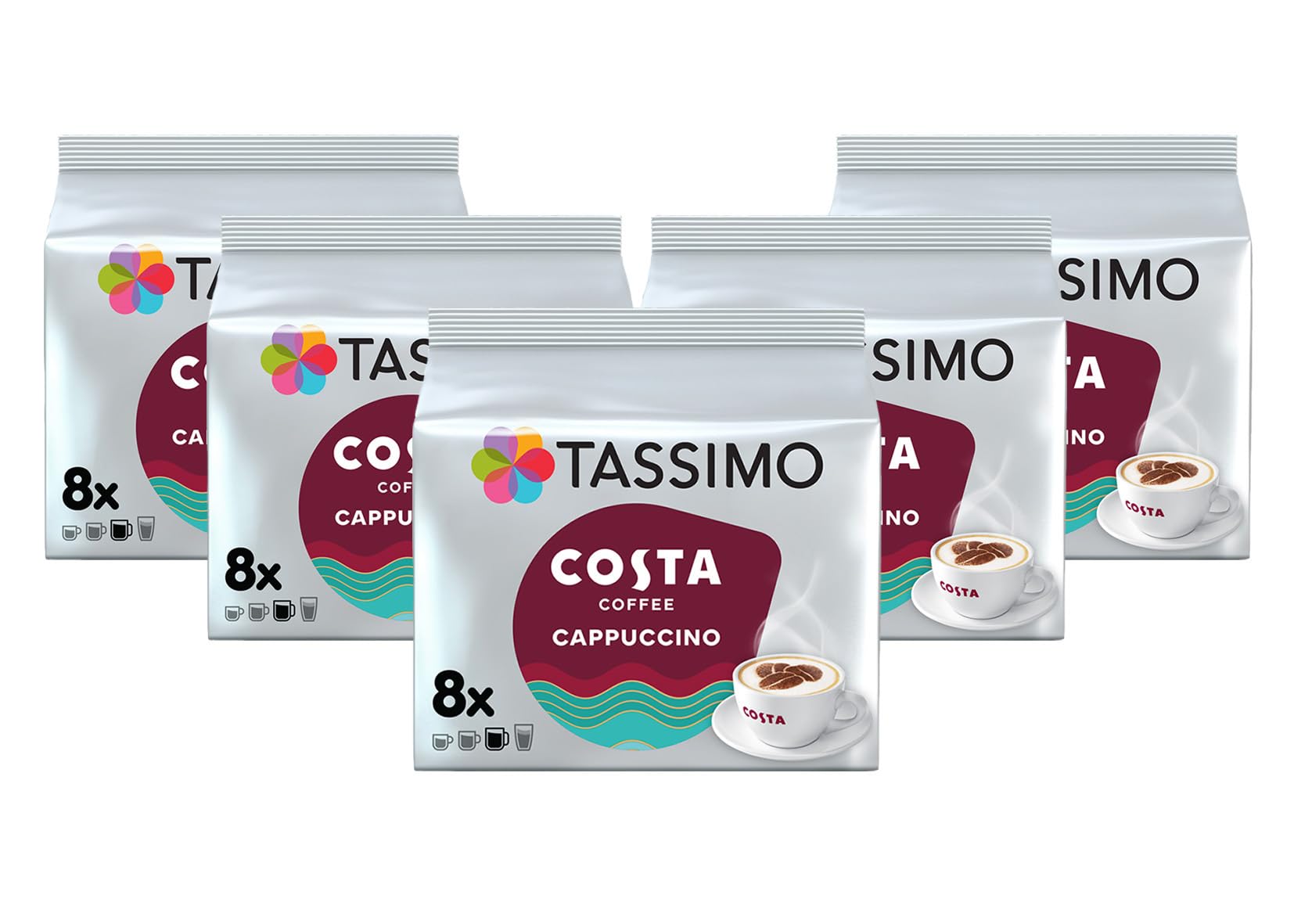 Tassimo Costa Cappuccino Coffee Pods - 8 Count Capsules, Pack of 5 (40 Drinks Total)