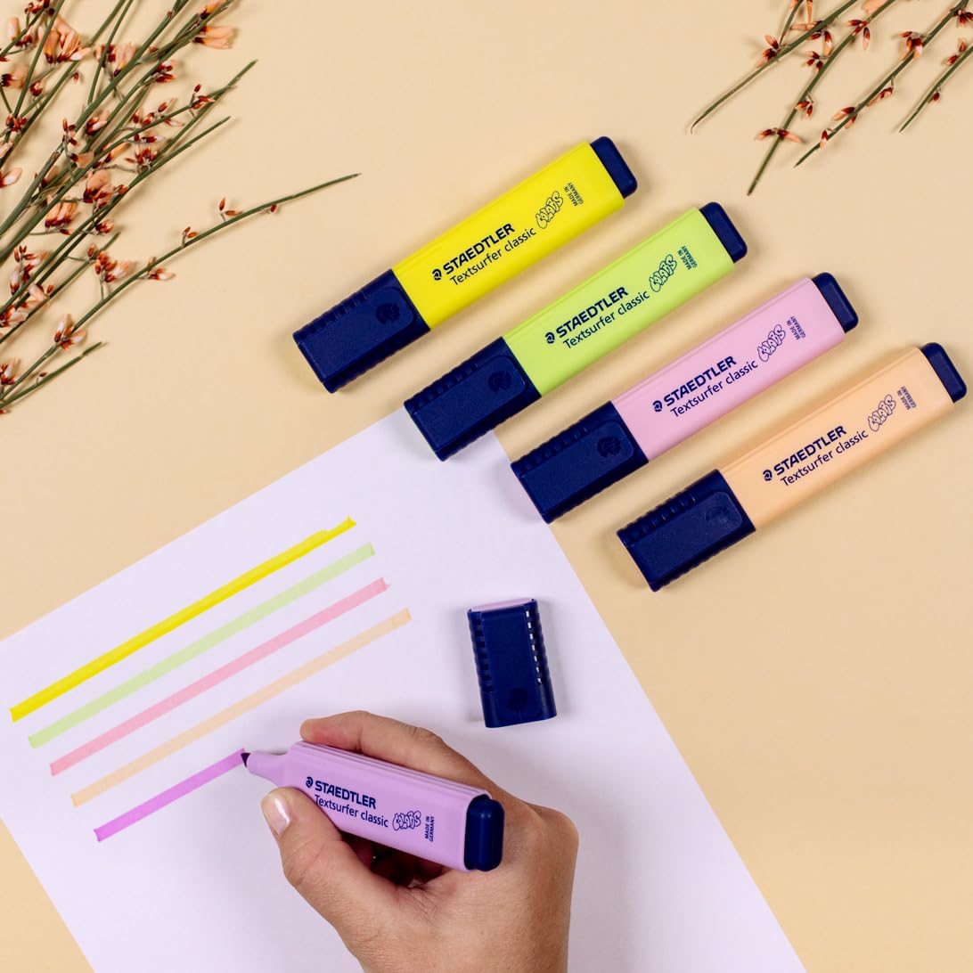 STAEDTLER Textsurfer Classic Pastel Highlighter - Chisel Tip, Ink Jet Safe | Pack of 6 2